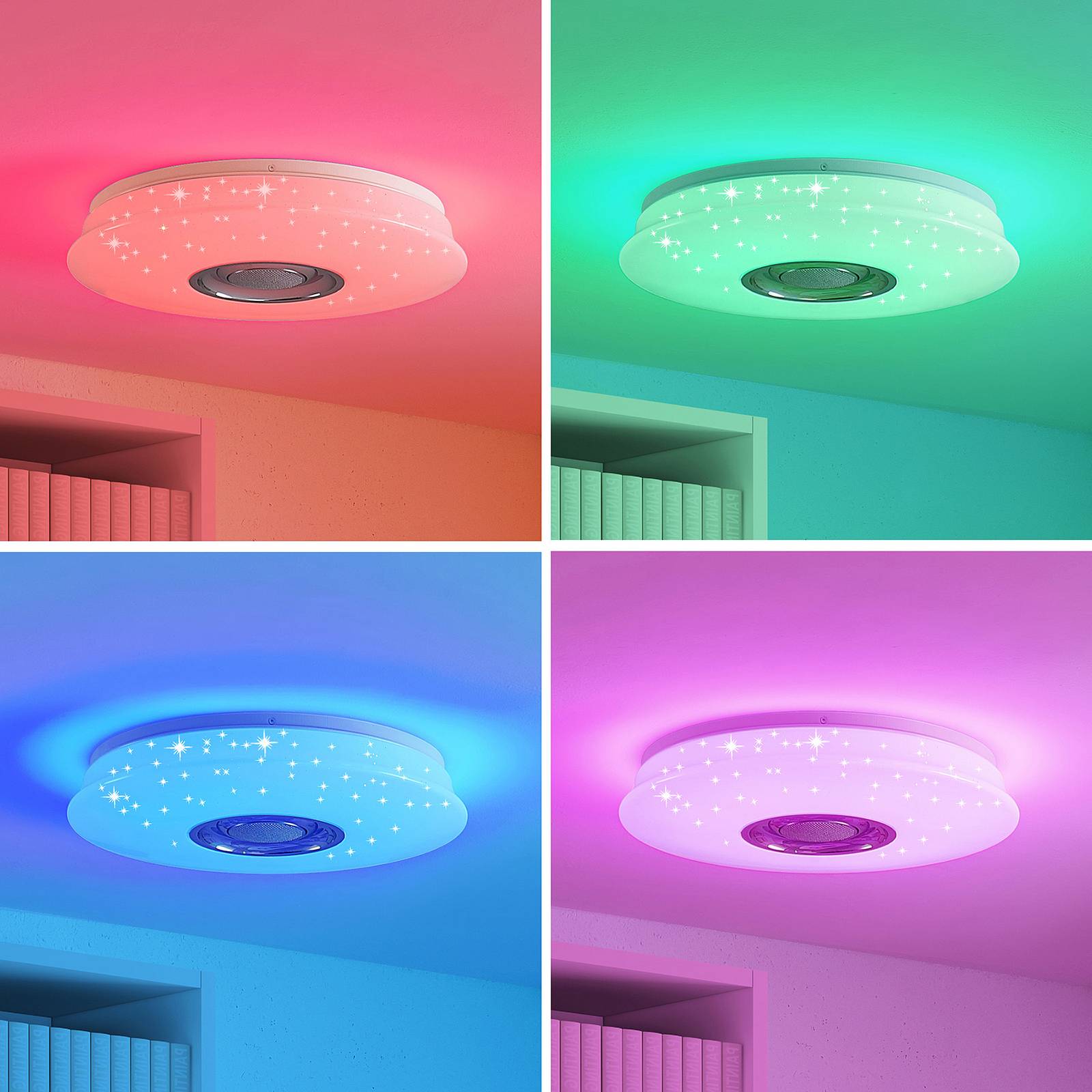 Lampa sufitowa LED Lindby Elpida, głośnik, biały, Ø 39 cm