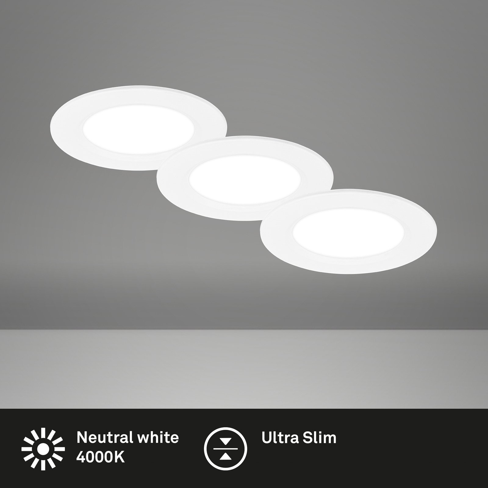 LED recessed light Jeft, Ø 9cm, white, set of 3, on/off, rigid