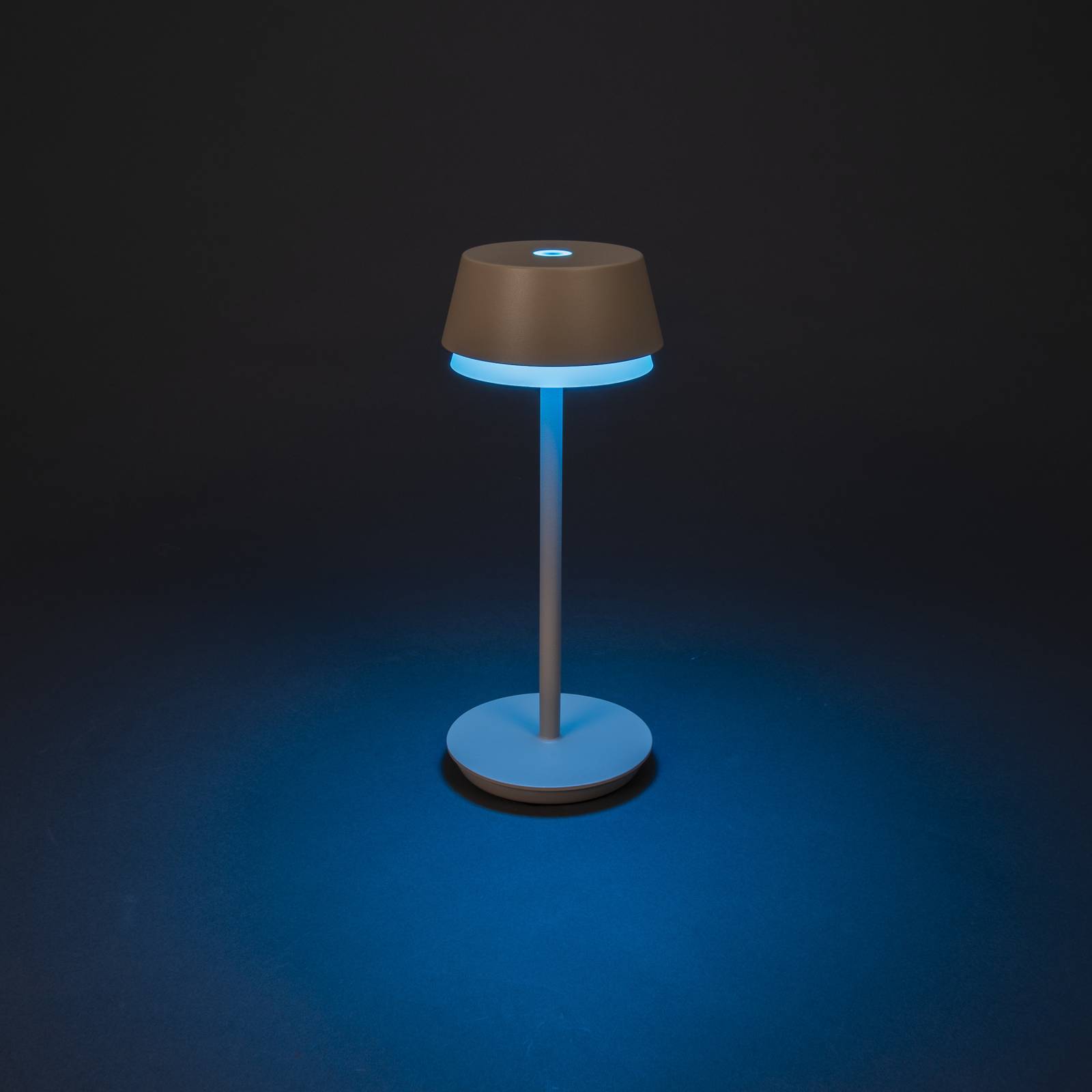 Lampa stołowa LED Lyon, kolor piaskowy, IP54, ściemniany, CCT, RGB