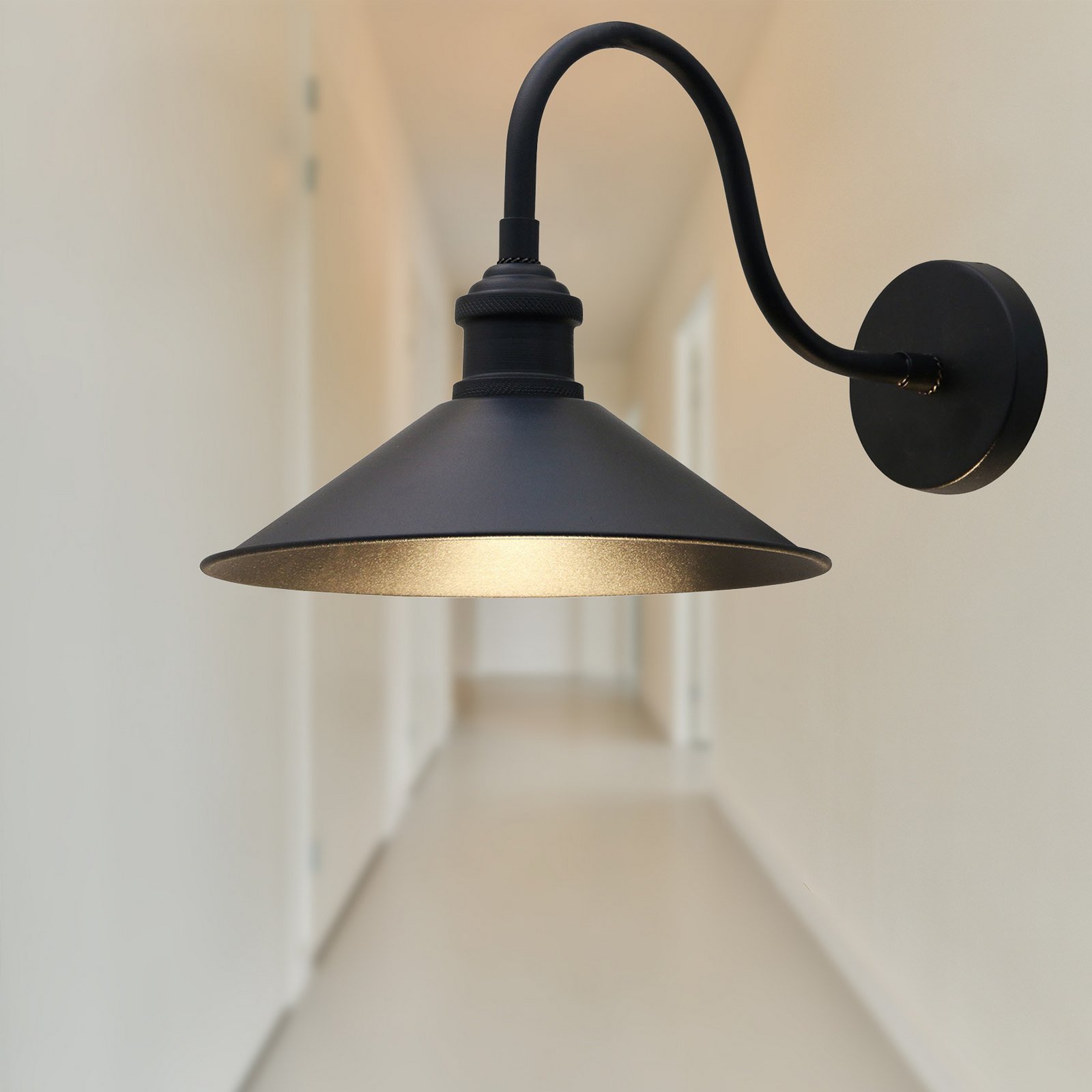 Zidna lampa Christer, crna, širina 24 cm, metal, E27