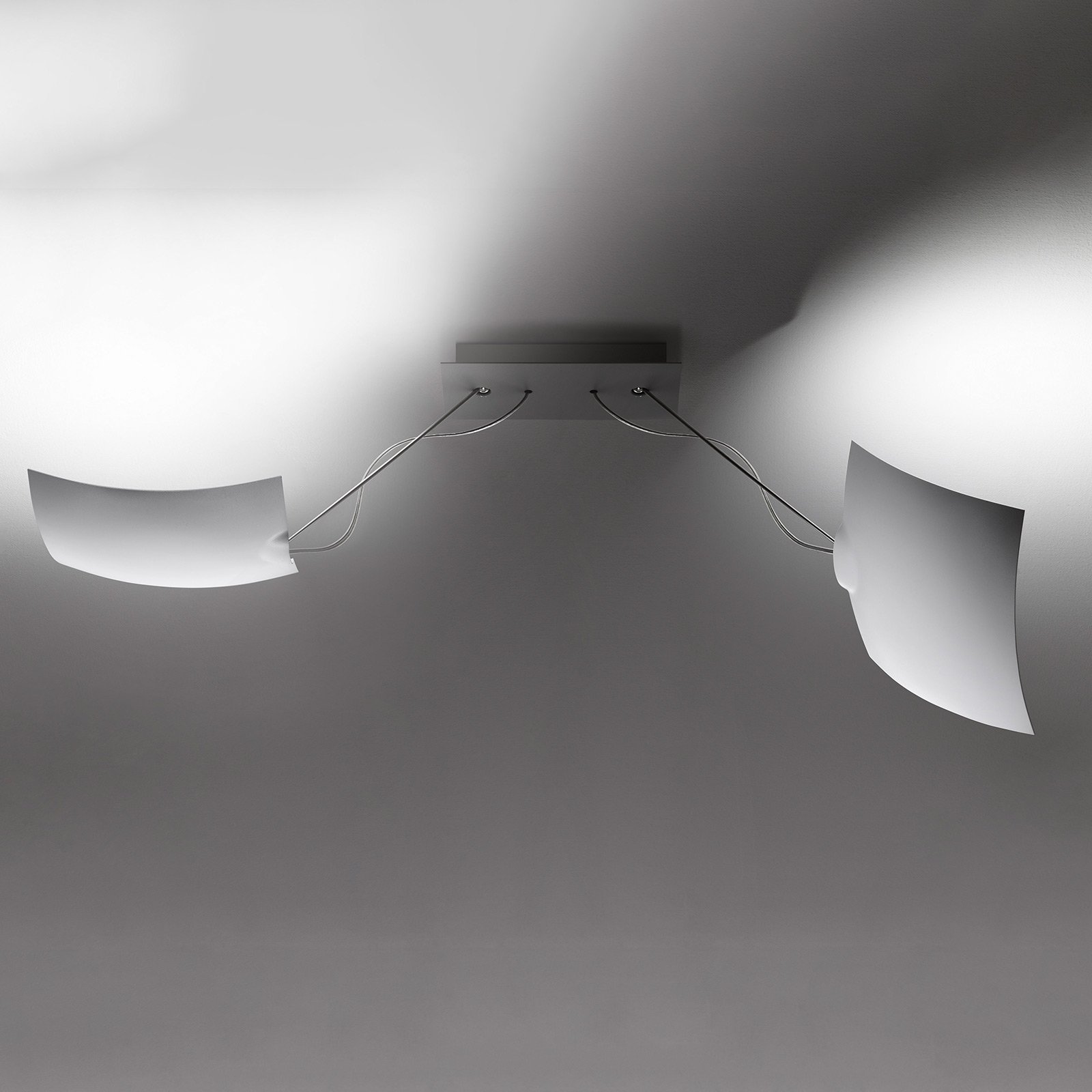 Ingo Maurer 2x18x18 LED ceiling light, 2-bulb, for Living / Dining Room, stainless steel, powder-coated aluminium, 22 W, energy efficiency: A+, L: 80 cm