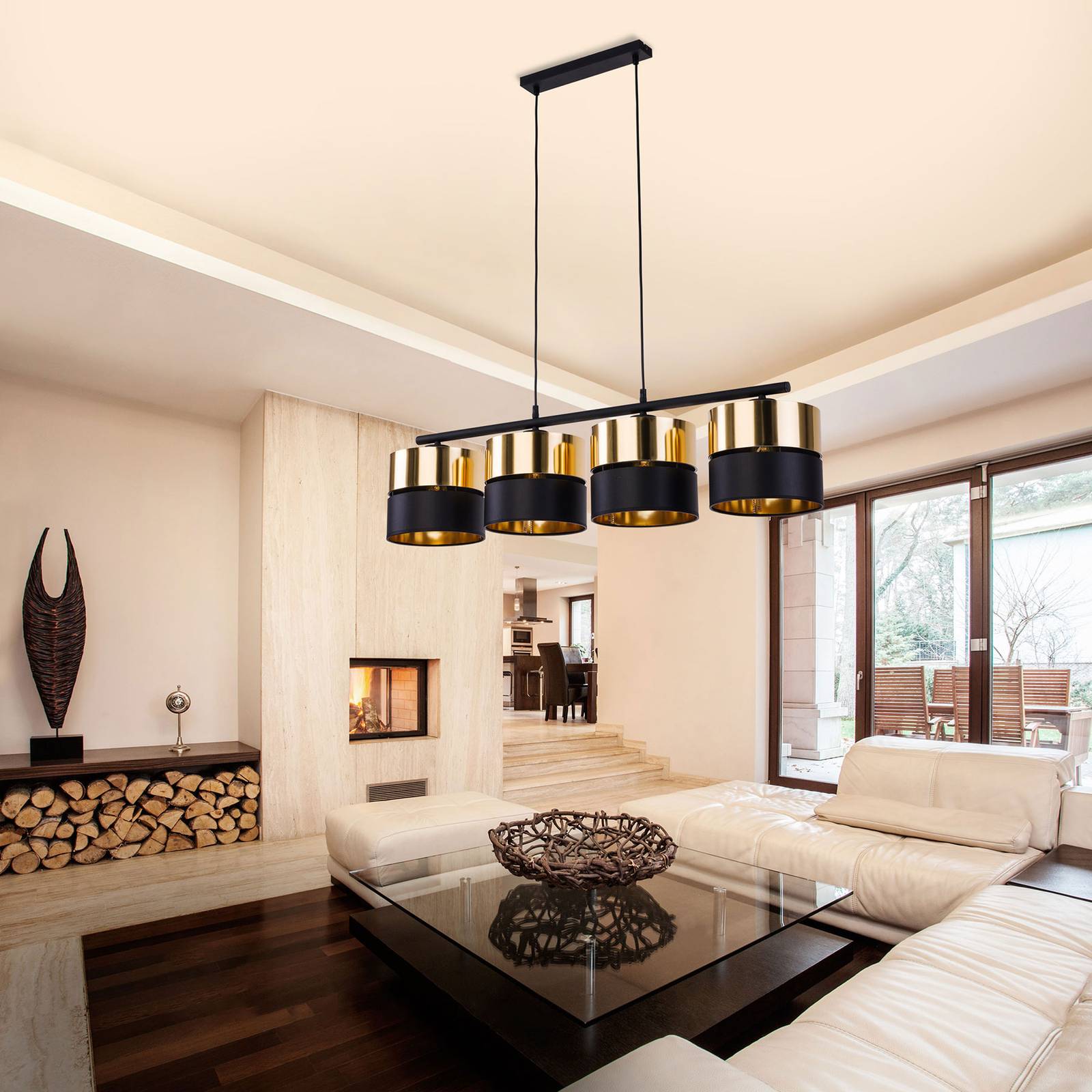 Lampa wisząca Hilton, czarna/złota, 4-punktowa