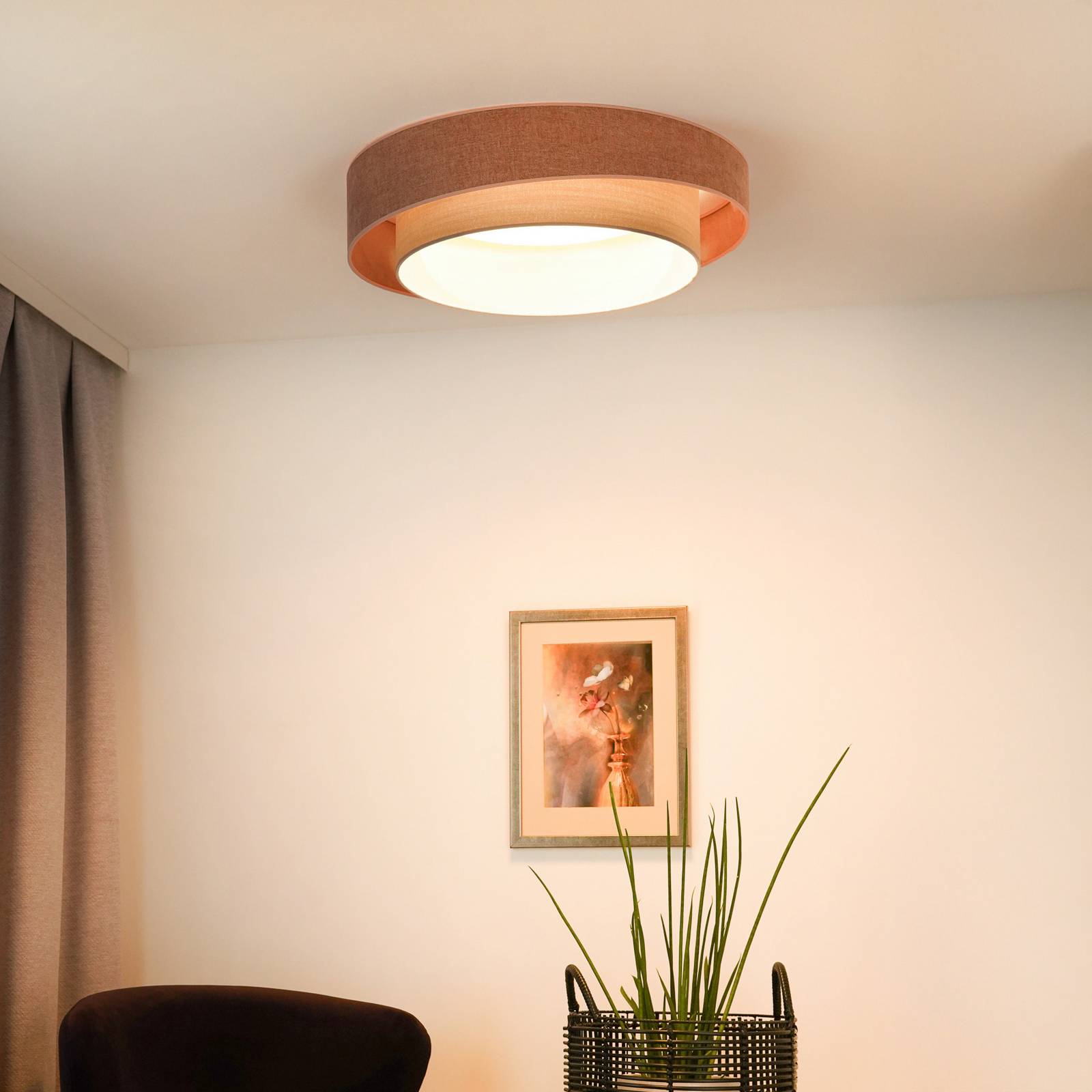 LED-Deckenleuchte Luneta S, Chenille, rosa/grau, 3-step-dim günstig online kaufen