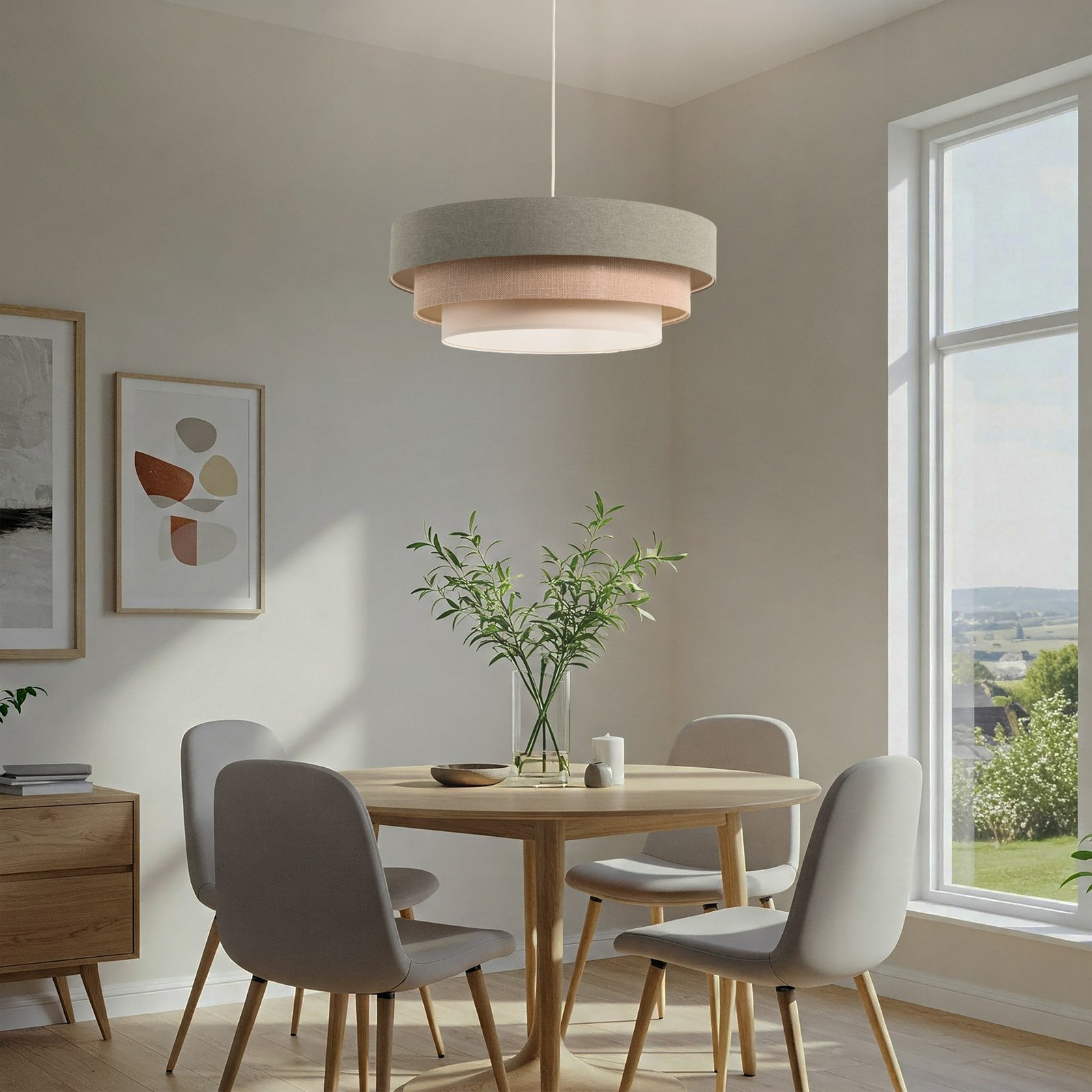 Triniti pendant light, green/beige/cream, Ø 60 cm, textile