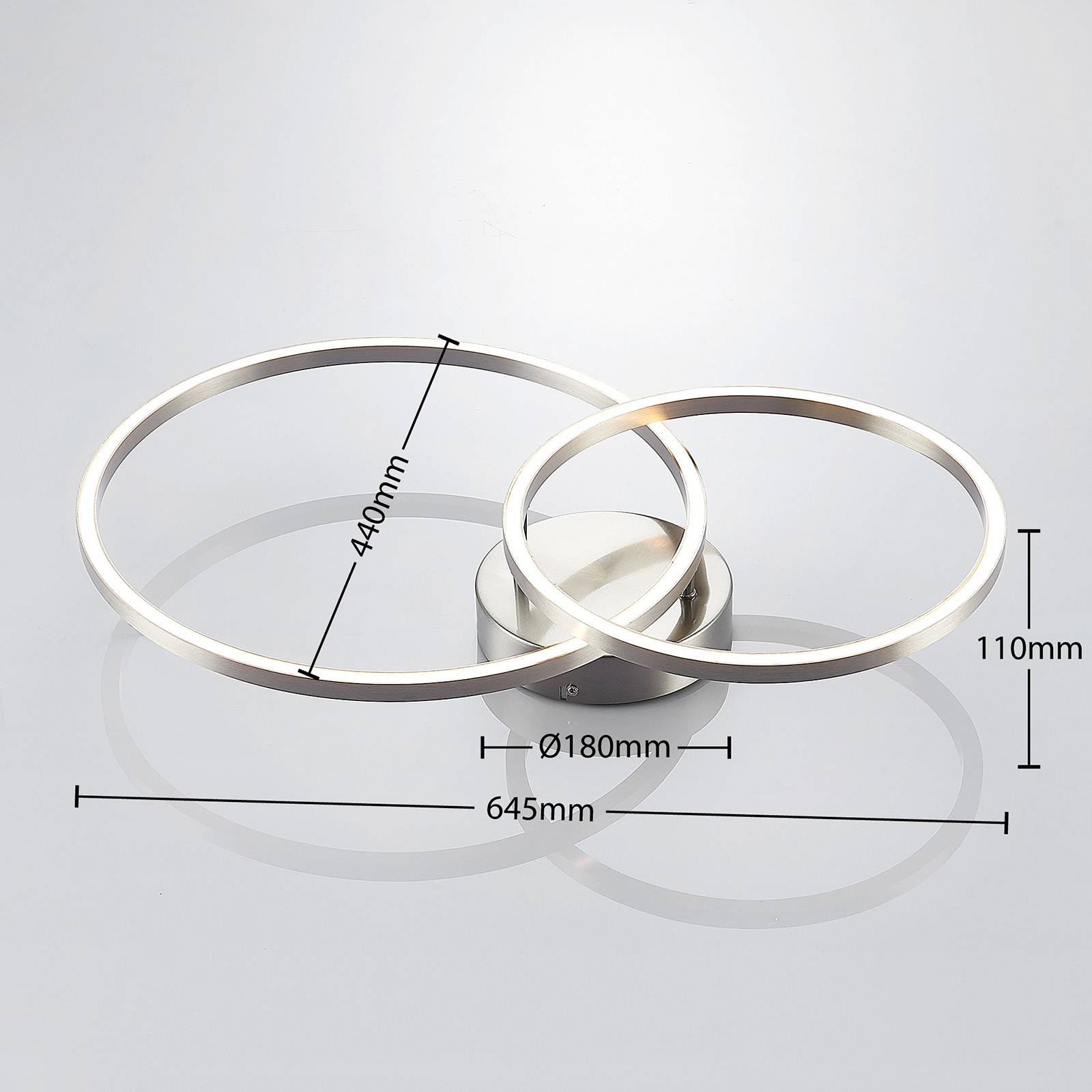 Lindby Sarafia LED ceiling light 2 rings, for Living / Dining Room, steel, plastic, 32 W, energy efficiency: A+, L: 64.5 cm, W: 44 cm