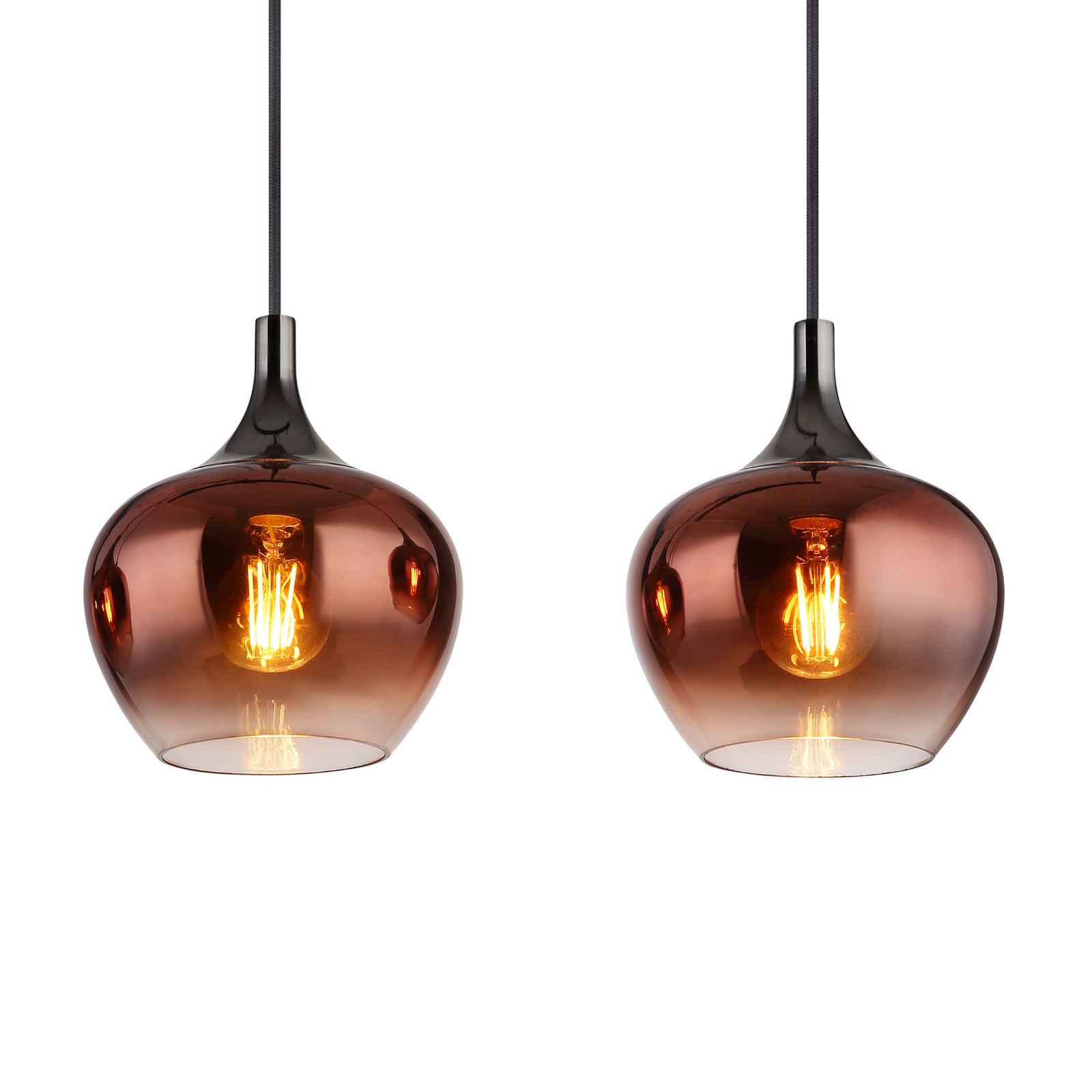 Hängeleuchte Maxy, kupfer/schwarz, Glas, 100 cm lang, E27