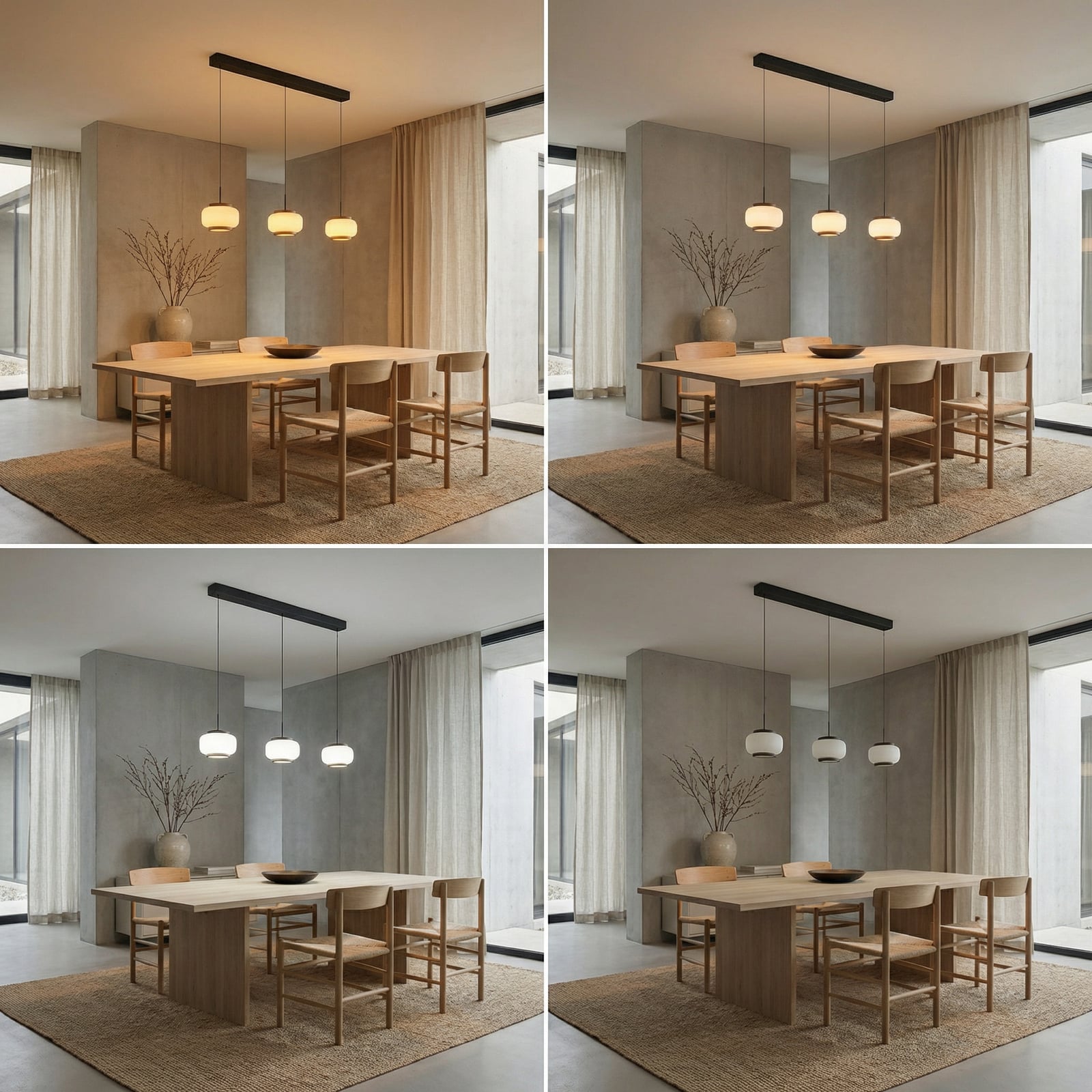 Suspension LED Quitani Shiro, à 3 lampes, bois/verre