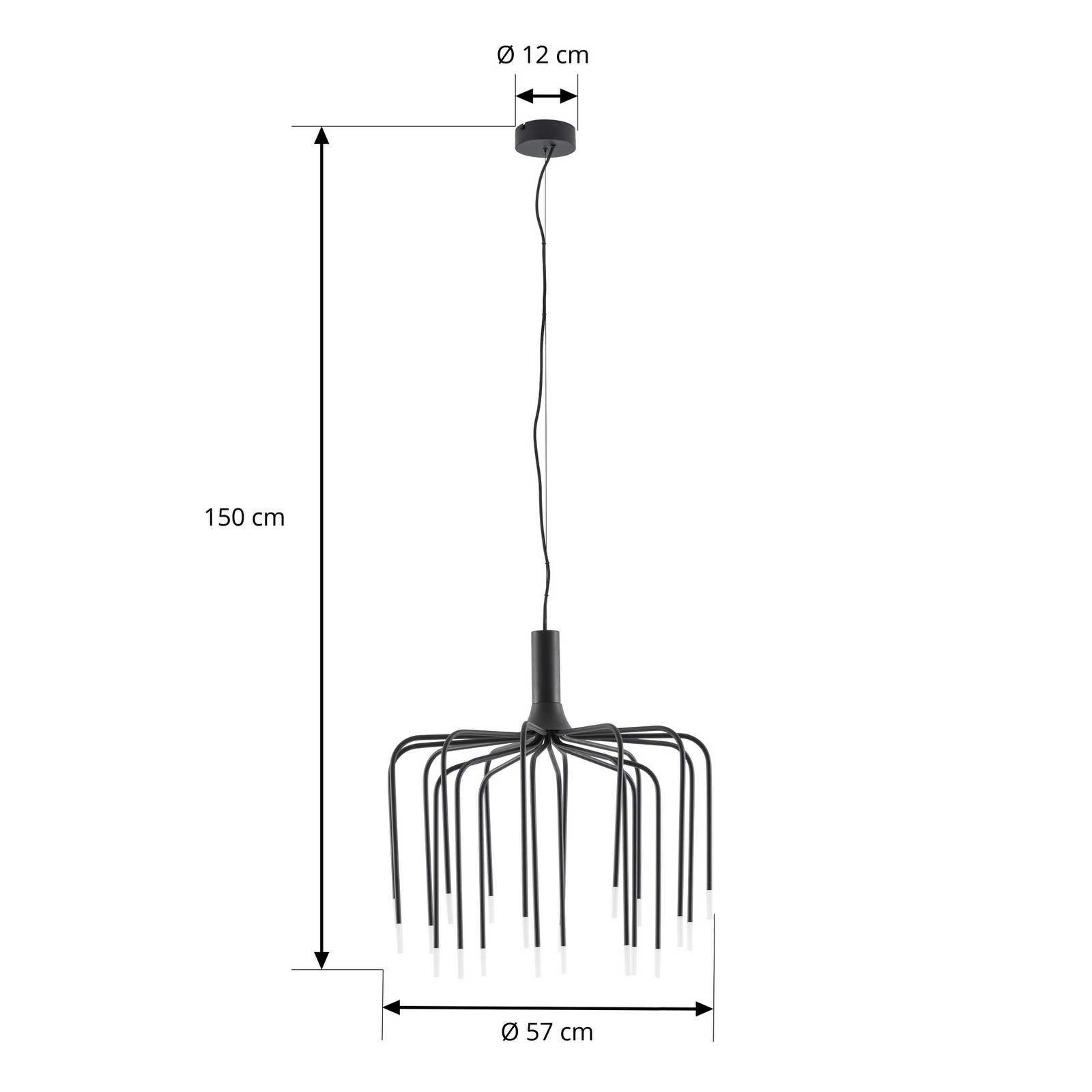 Żyrandol LED Lucande Ariadne, Ø 57 cm, matowa czerń, 20-ramienna