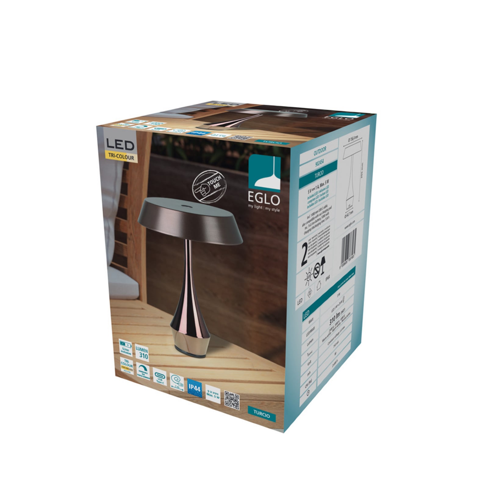 Lámpara de mesa recargable LED EGLO TURCIO, color bronce, altura 20 cm, IP44, Lámpara de mesa recargable LED EGLO TURCIO, color bronce, altura 20 cm, IP44,