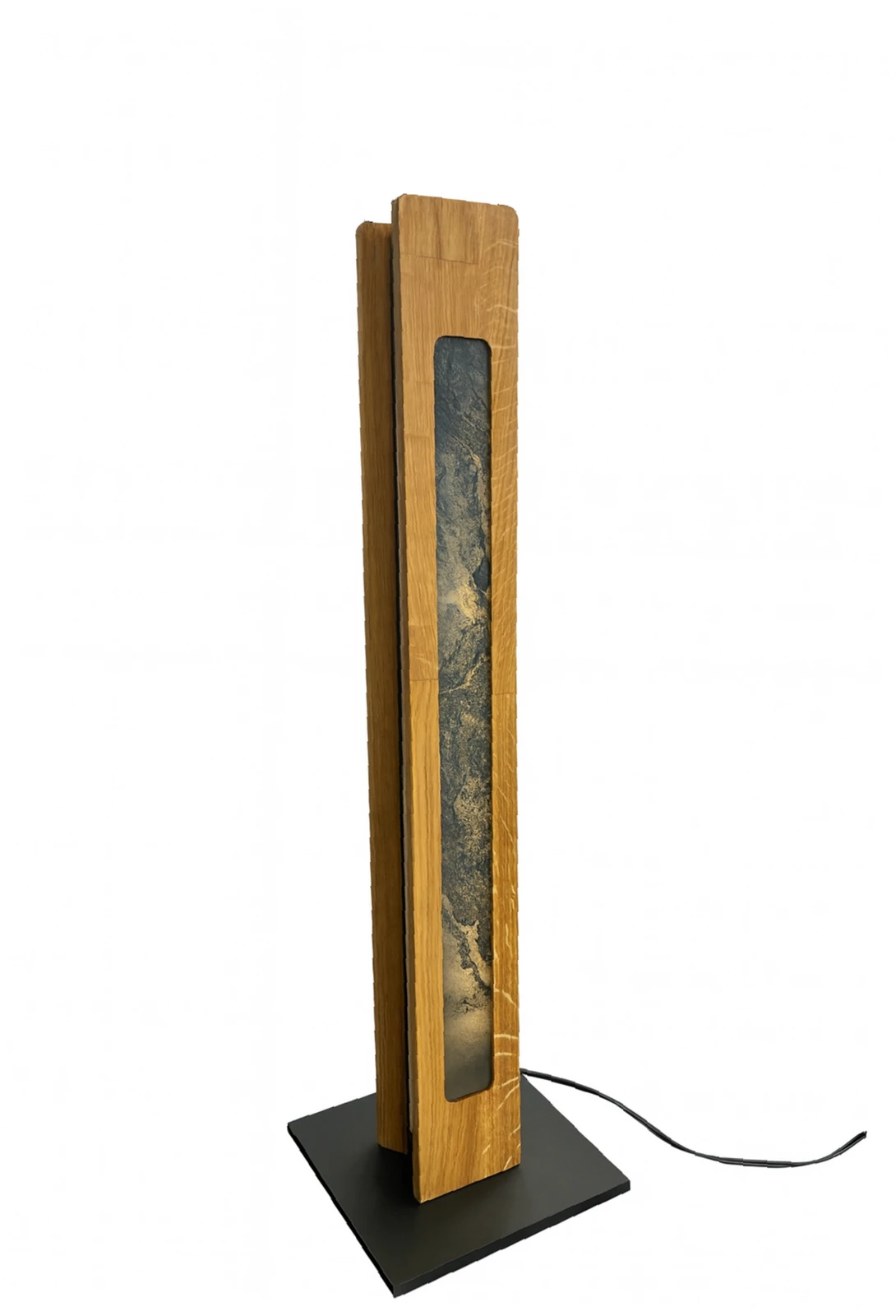 LED tafellamp Chile, 4-zijdig, eiken/kleurrijke leisteen, 54 cm