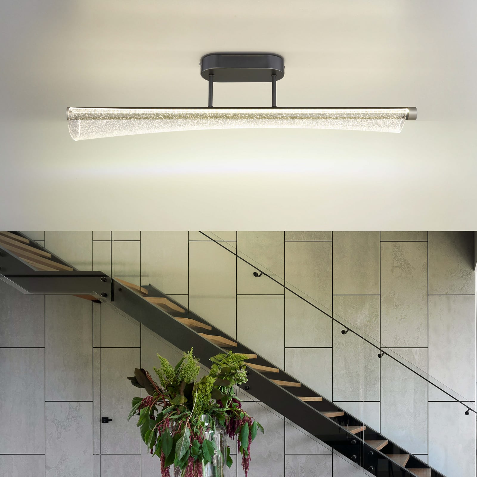 Plafonnier LED Malinda, transparent/anthracite, 81 cm de long, CCT Plafonnier LED Malinda, transparent/anthracite, 81 cm de long, CCT