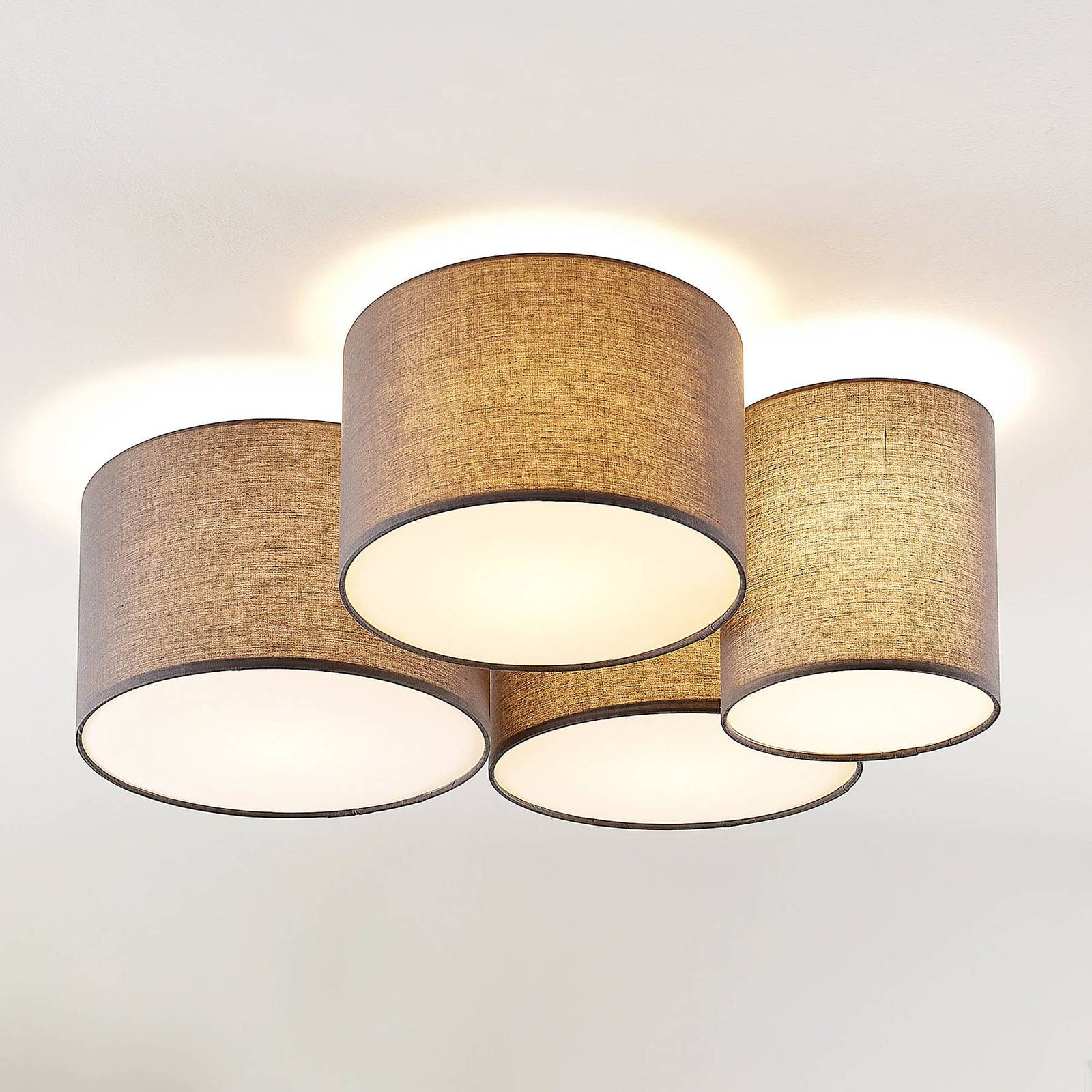 Lampa sufitowa Lindby Laurenz, 4-punktowa, szara, tekstylna, Ø 71 cm