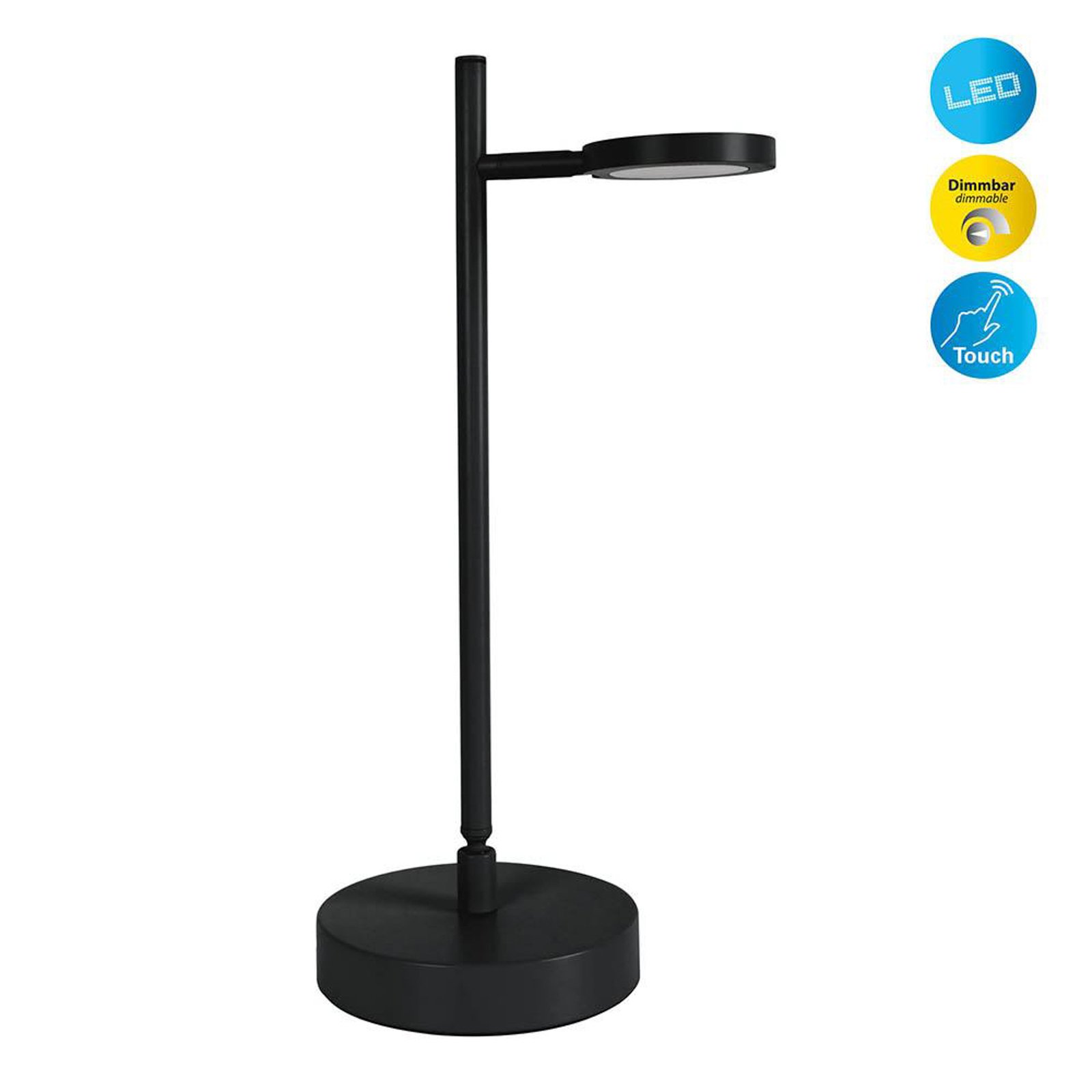 LED dobíjecí stolní lampa Lupa, černá Výška 45 cm Kov Touchdim