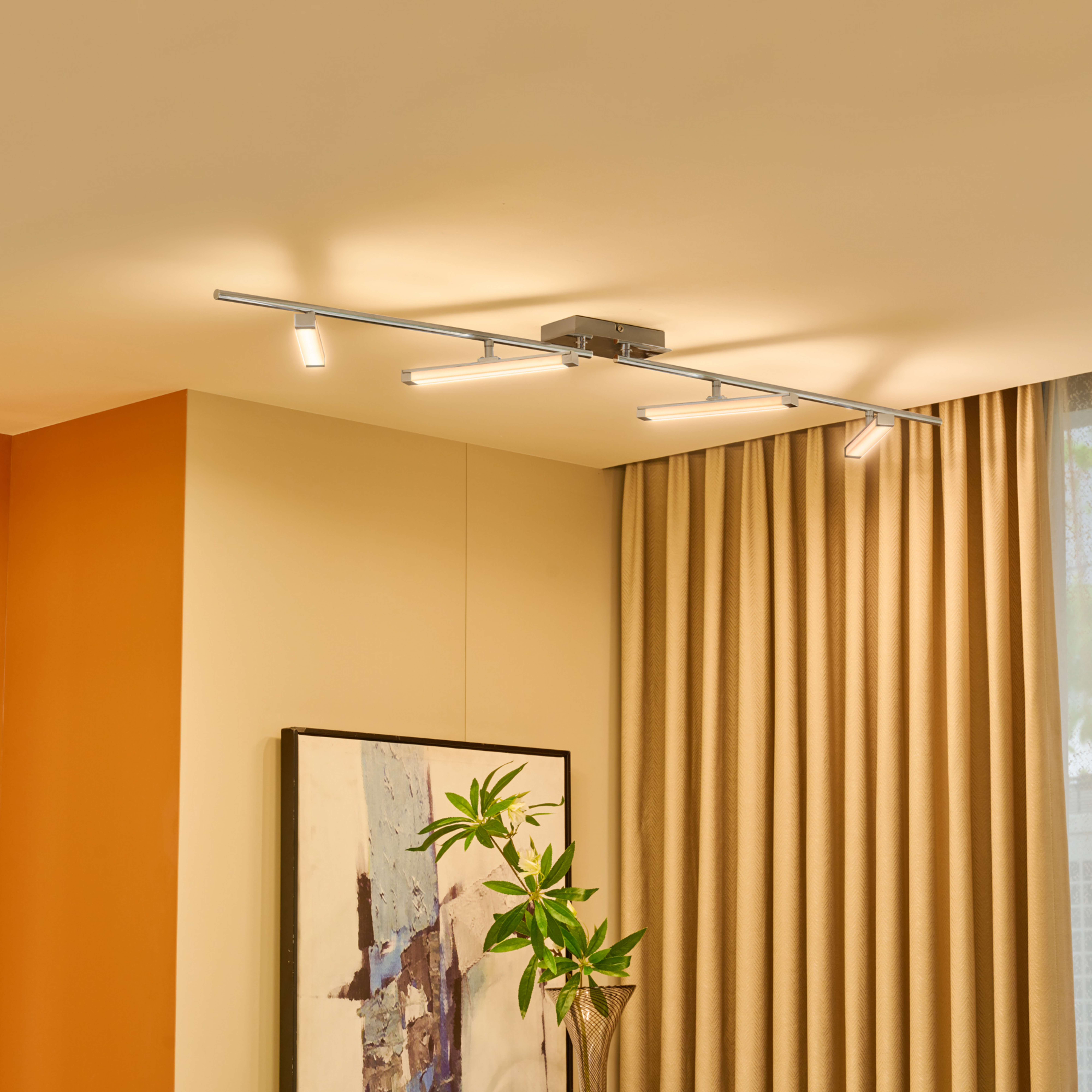 Lindby LED plafondlamp Pilou, 4-lamps, dimbaar, chroom