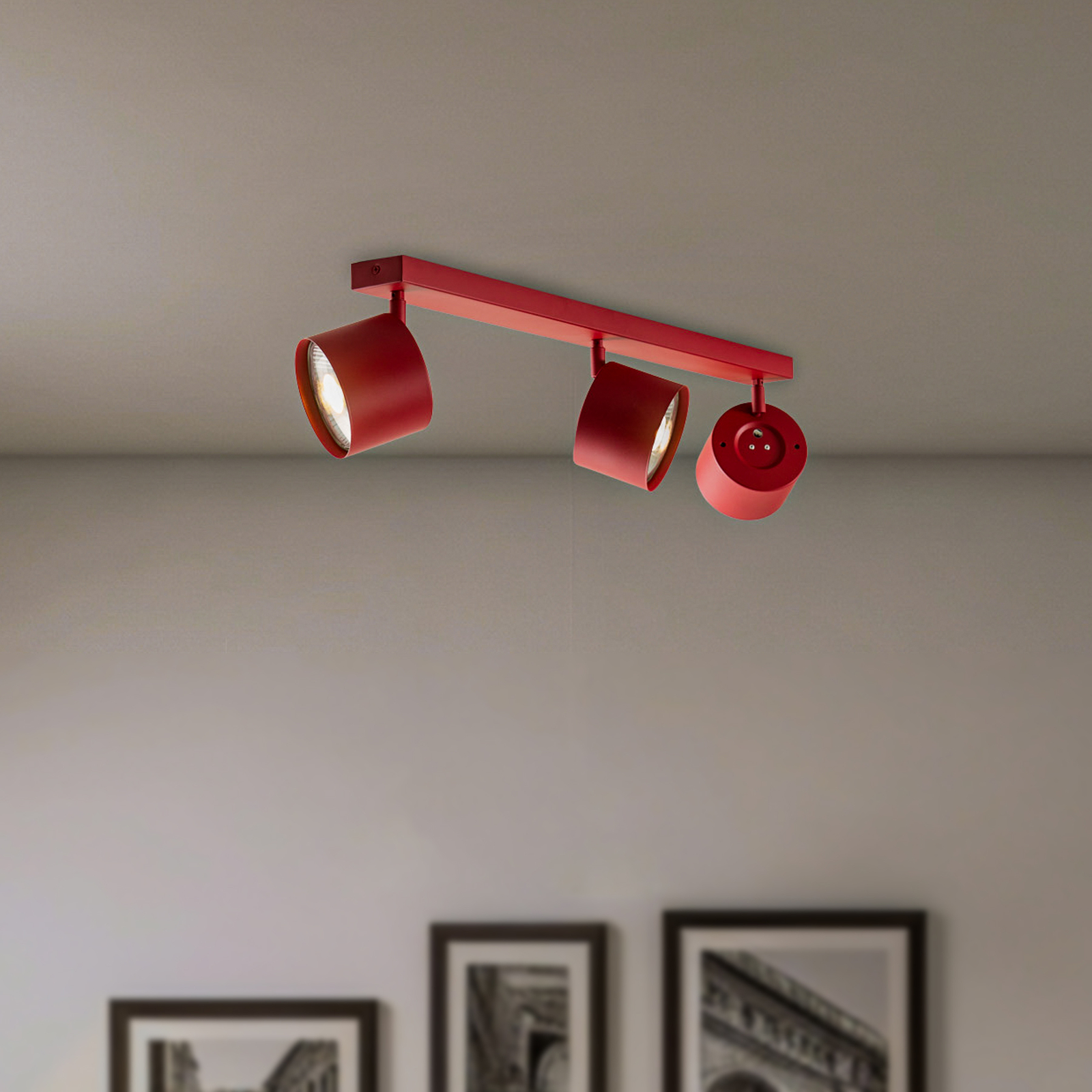 Projetor de teto Chloe ajustável com três luzes, vermelho