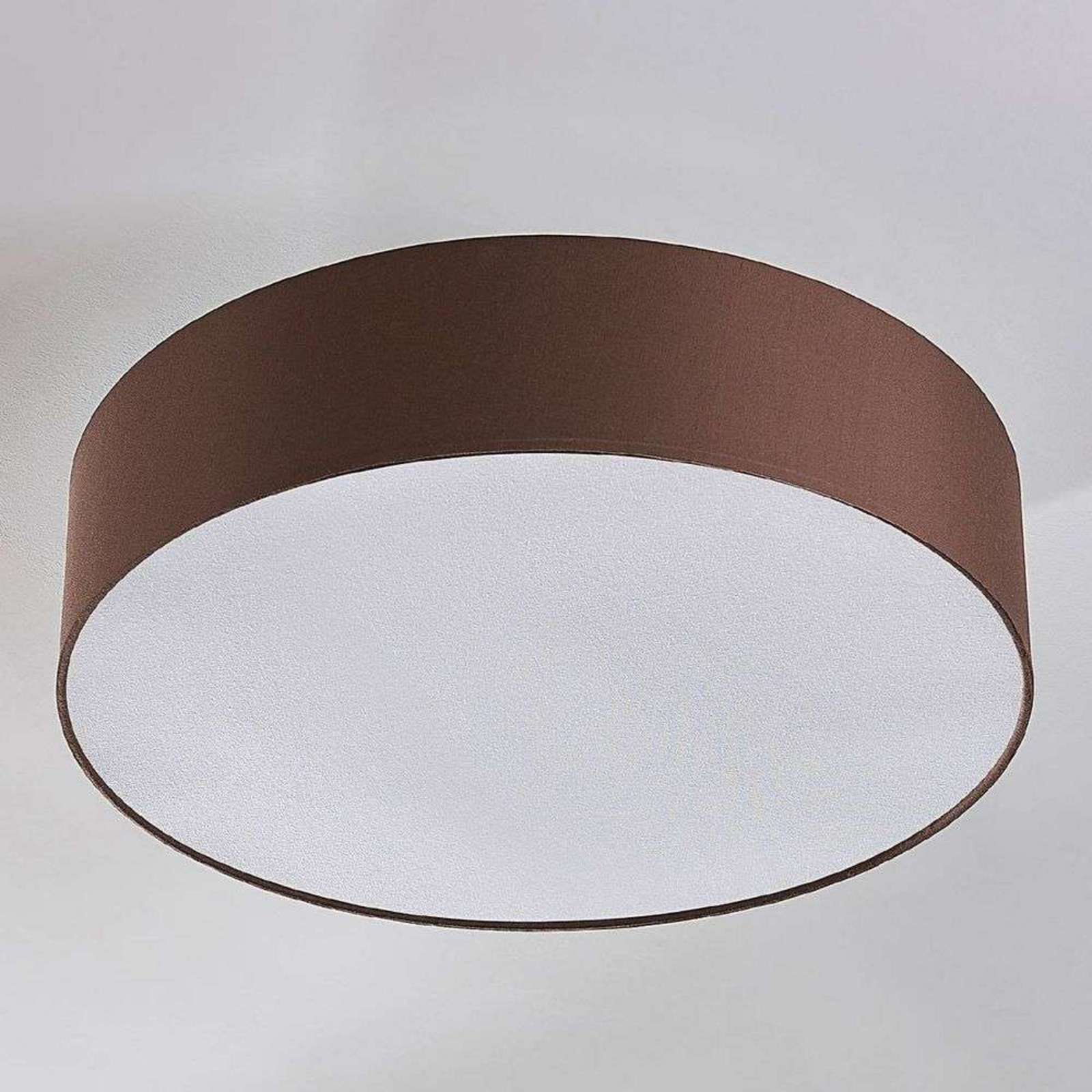Lindby ceiling light Sebatin, Ø 50 cm, light brown, fabric, E27