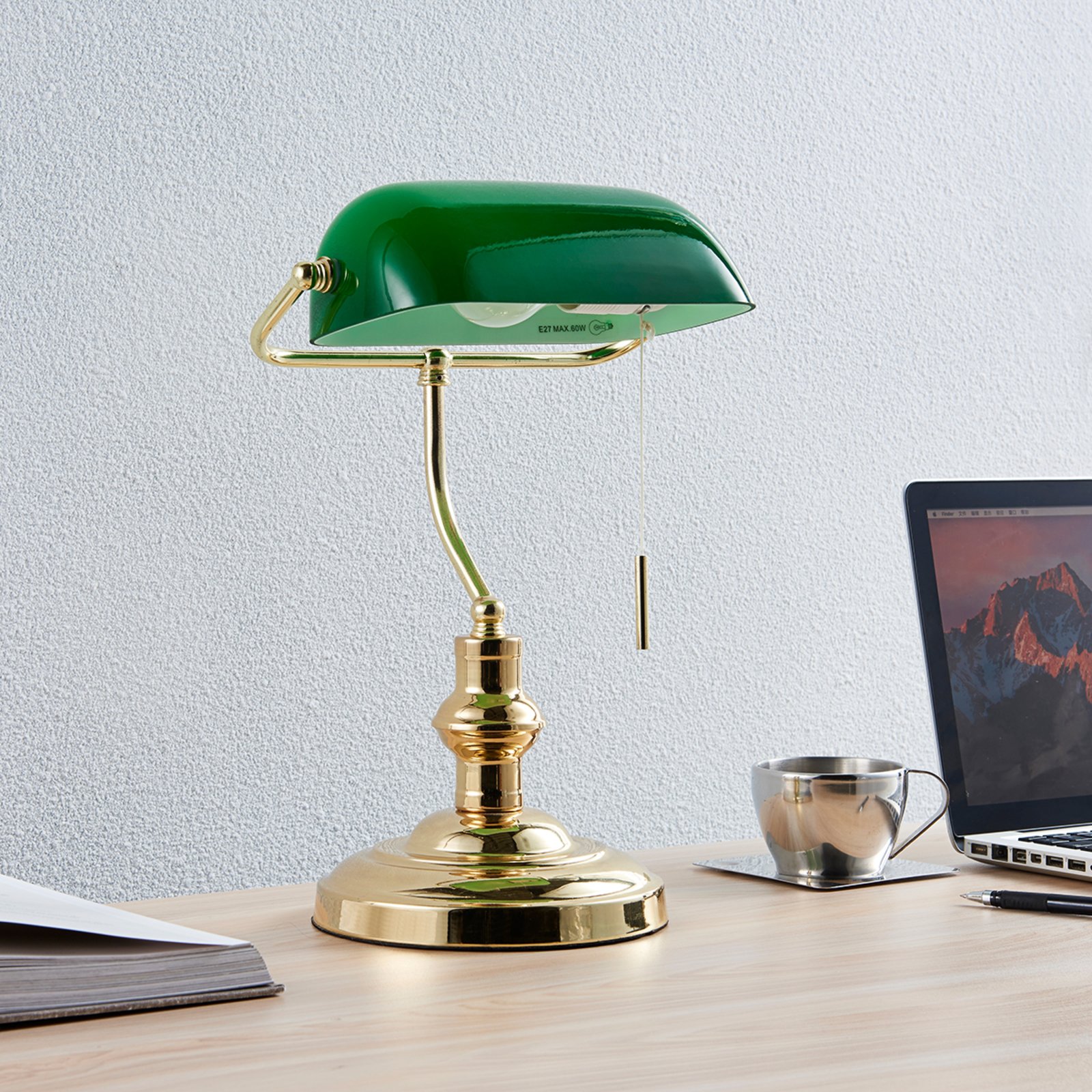 Milenka Lampe de Table Polished Brass/Green - Lindby