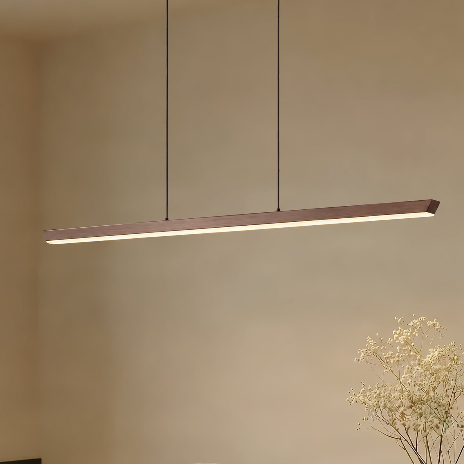 Suspension LED Solvar, 117 cm, marron, CCT, à intensité variable - Lucande