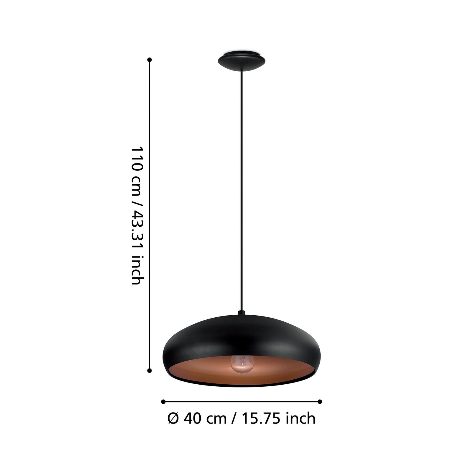Mogano pendant light with metal shade, black