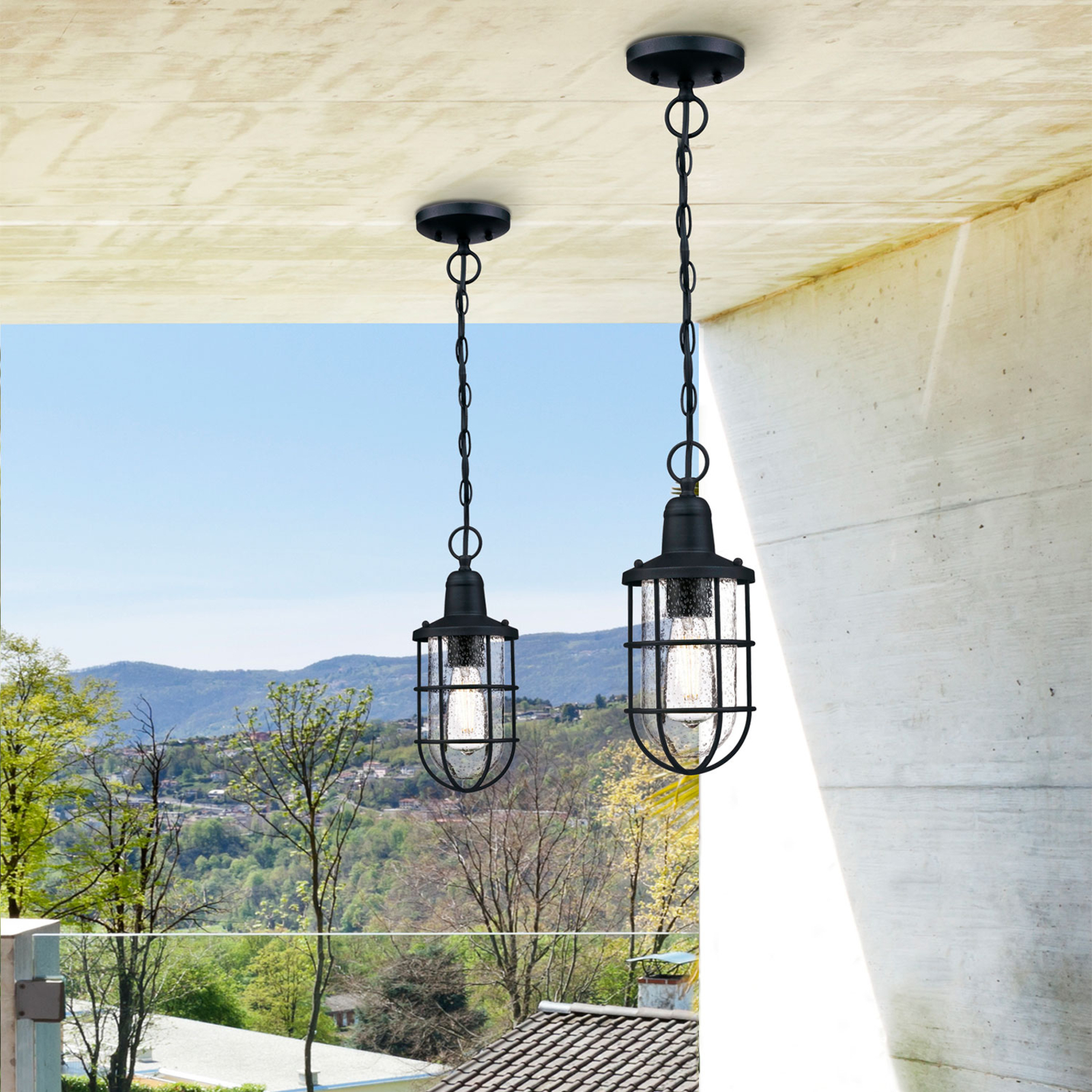 Westinghouse Crestview outdoor hanging light, cage Lights.co.uk