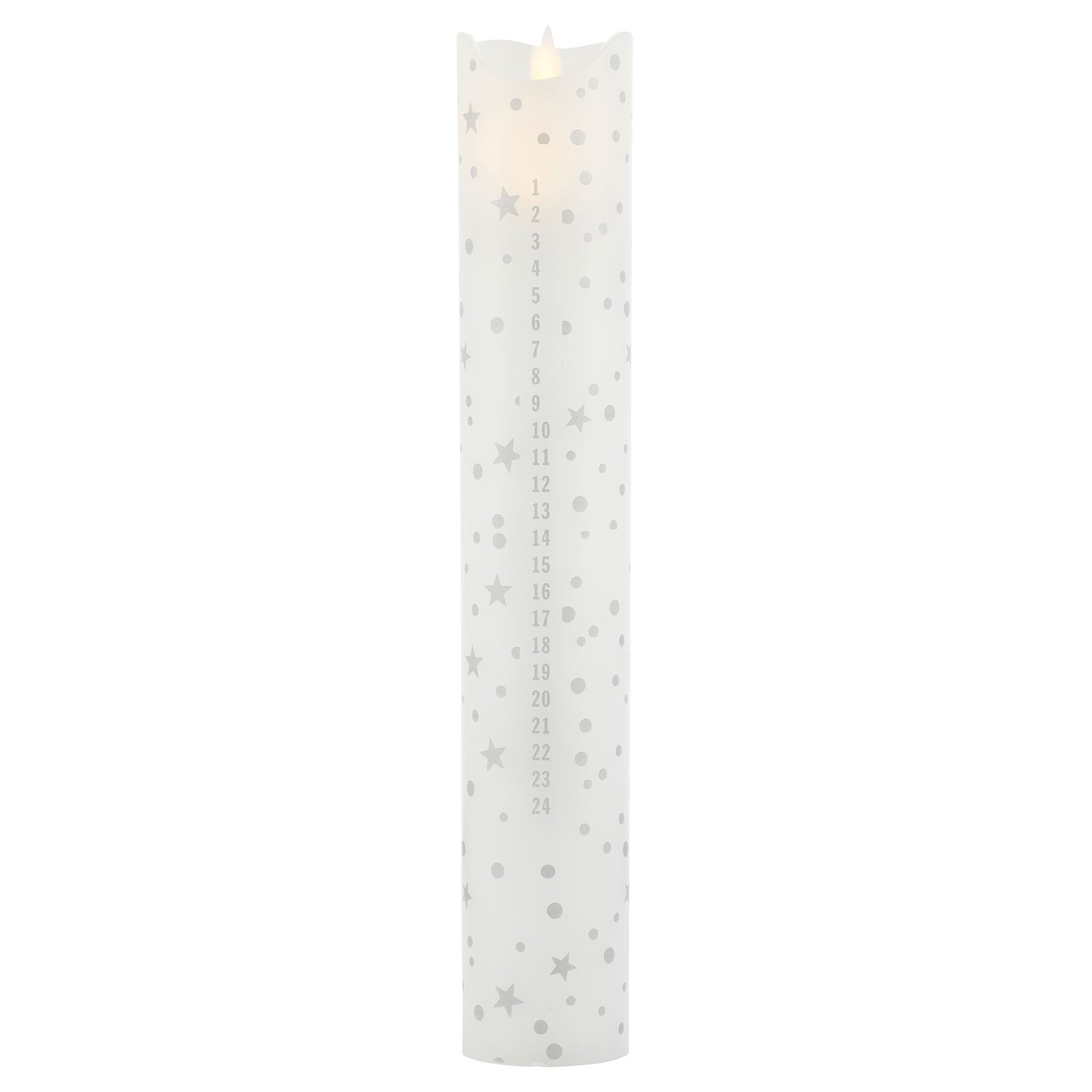 LED sviečka Sara Kalendár, biela/romantická, výška 29 cm