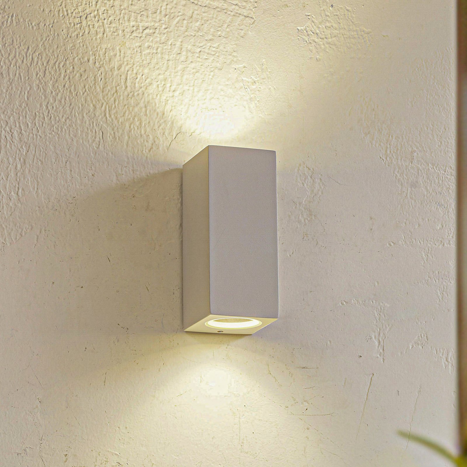 Lucande outdoor wall light Xava, up/down, white, 2-bulb, GU10