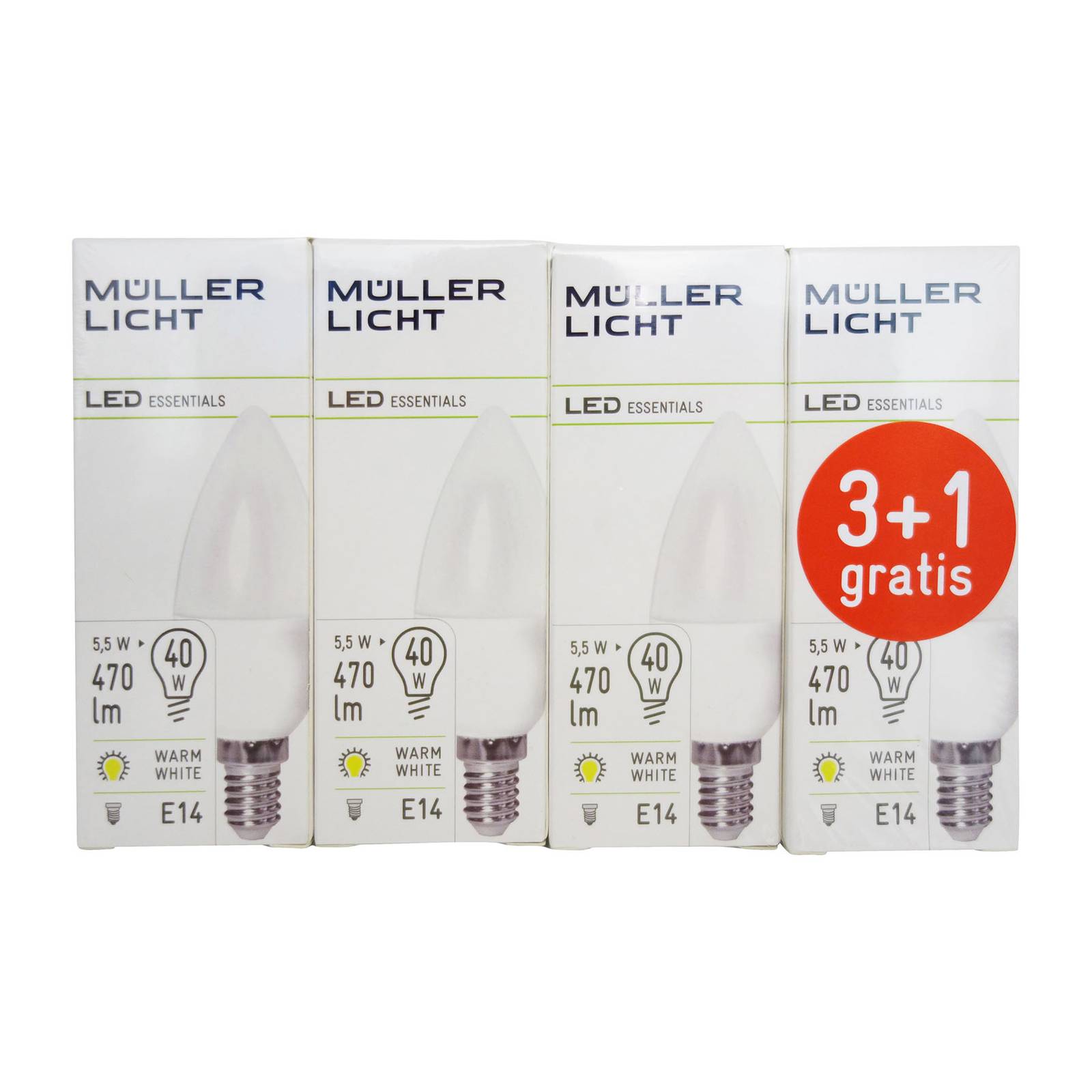 Müller-Licht LED svíčka E14 5,5W 2 700K set 3+1 470lm mat