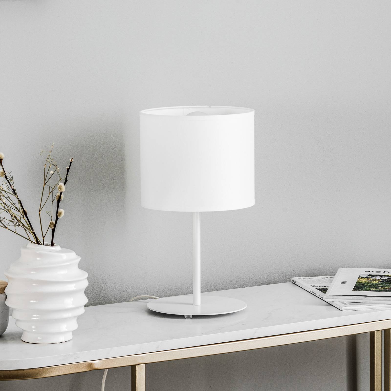 Euluna Lampe à poser Soho cylindrique H34 cm blanche