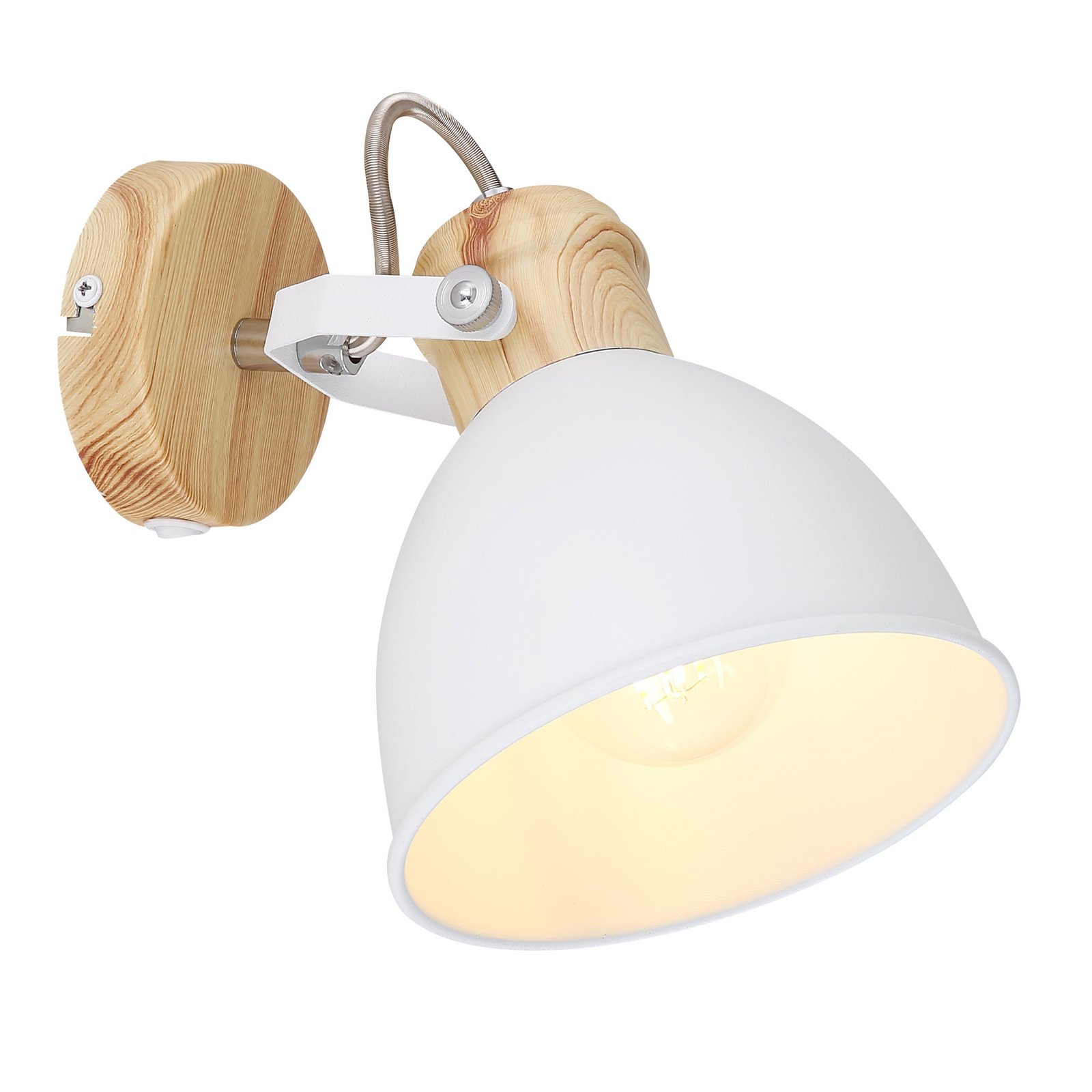 Wandlamp Wiho van metaal, wit/houtoptiek, 1-lamp