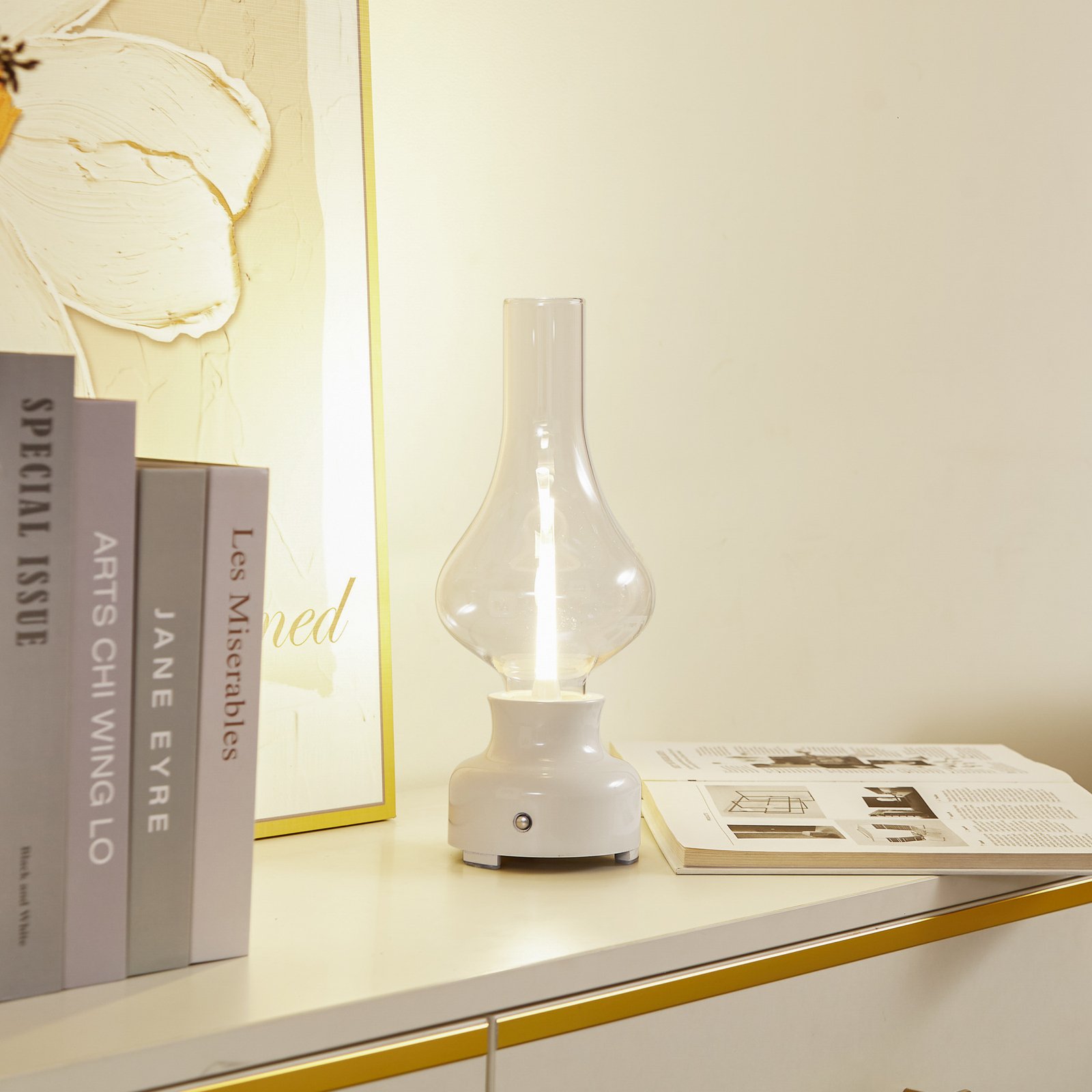 Lindby LED-uppladdningsbar bordslampa Maxentius, creme, touchdimmer