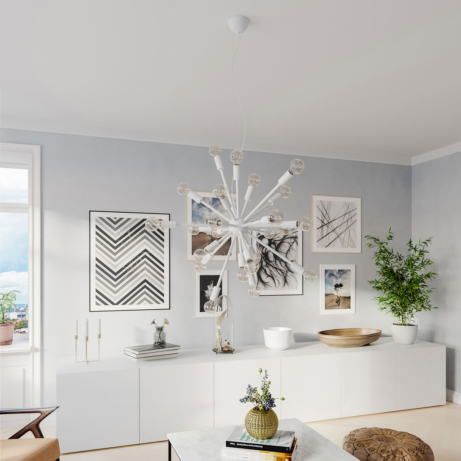 By Rydéns Leo hanging light, sand white, for Living / Dining Room, metal, E27, 40 W, energy efficiency: A++, H: 88 cm