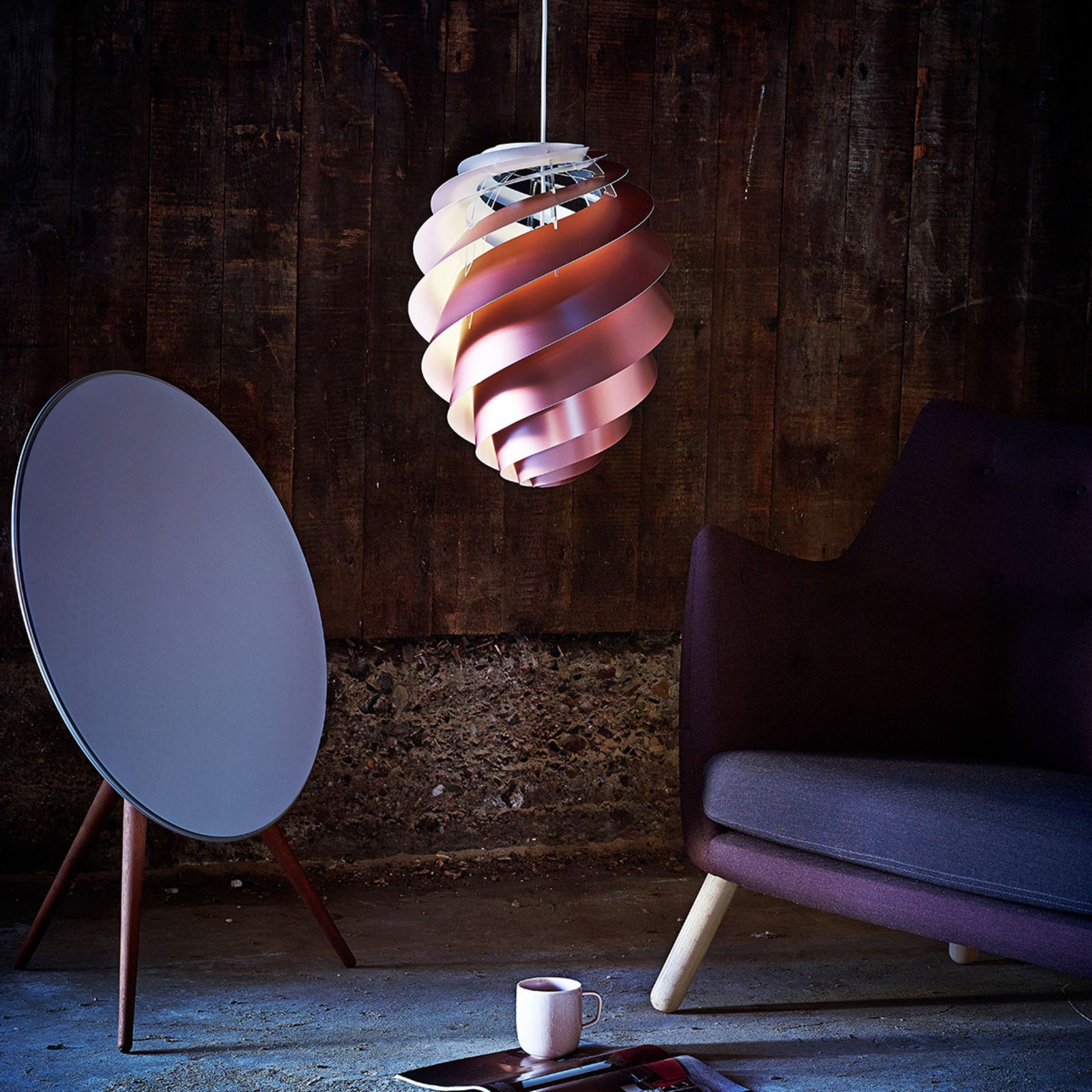 SWIRL 2 - Lampada a sospensione di design, rame