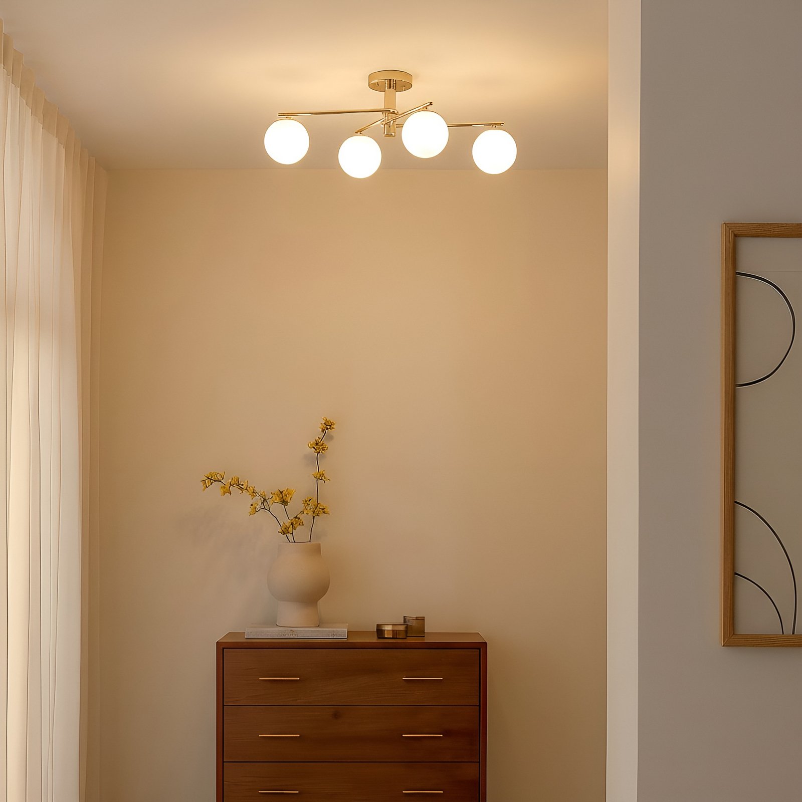 Plafoniera Bumerang, oro, a 4 luci