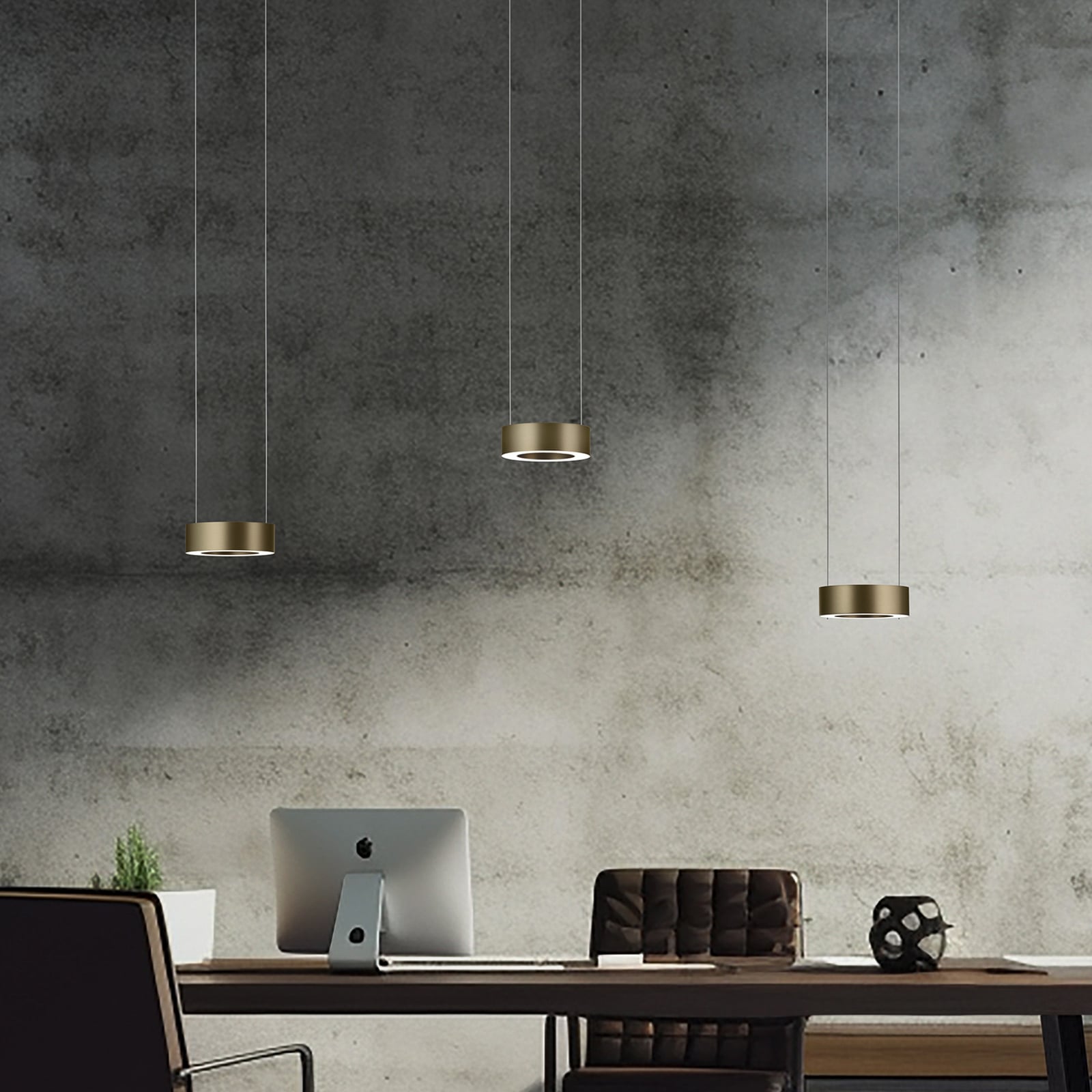 Lampada LED a sospensione Zera-3, lunghezza 120 cm, color bronzo, copertura a