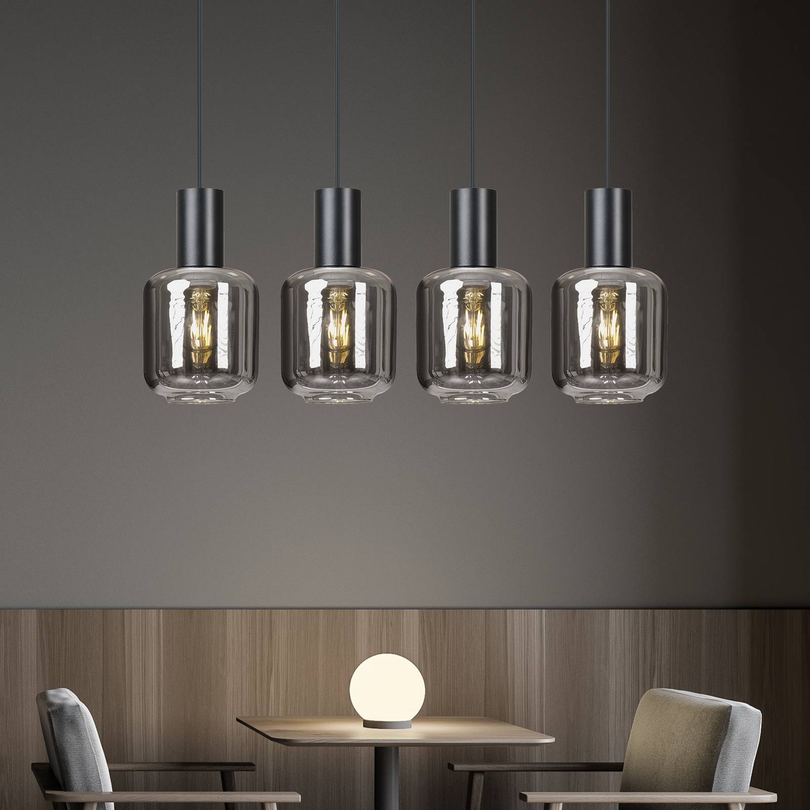Lampa wisząca Smoke klosze dymione szkło, 4-pkt.