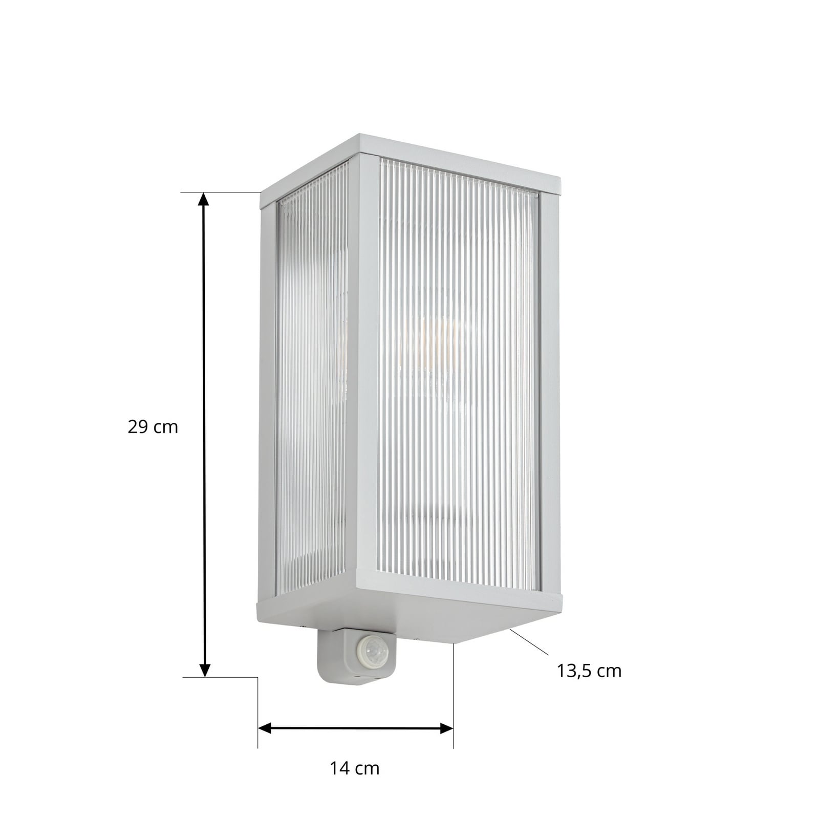 Vonkajšie nástenné svietidlo Peldar, 26 cm, sivá/vrúbkovaná, senzor, IP44 –