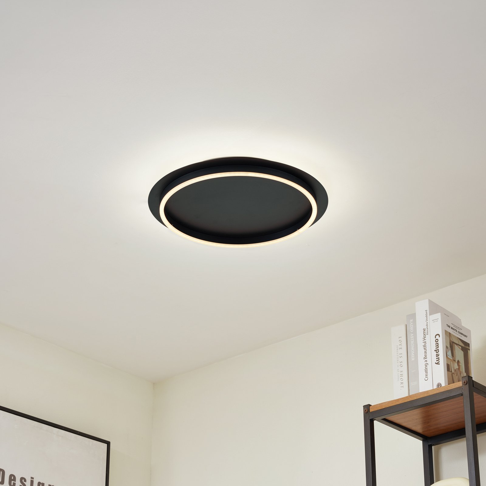 Lindby LED ceiling light Kunis, black, plastic, Ø 46 cm