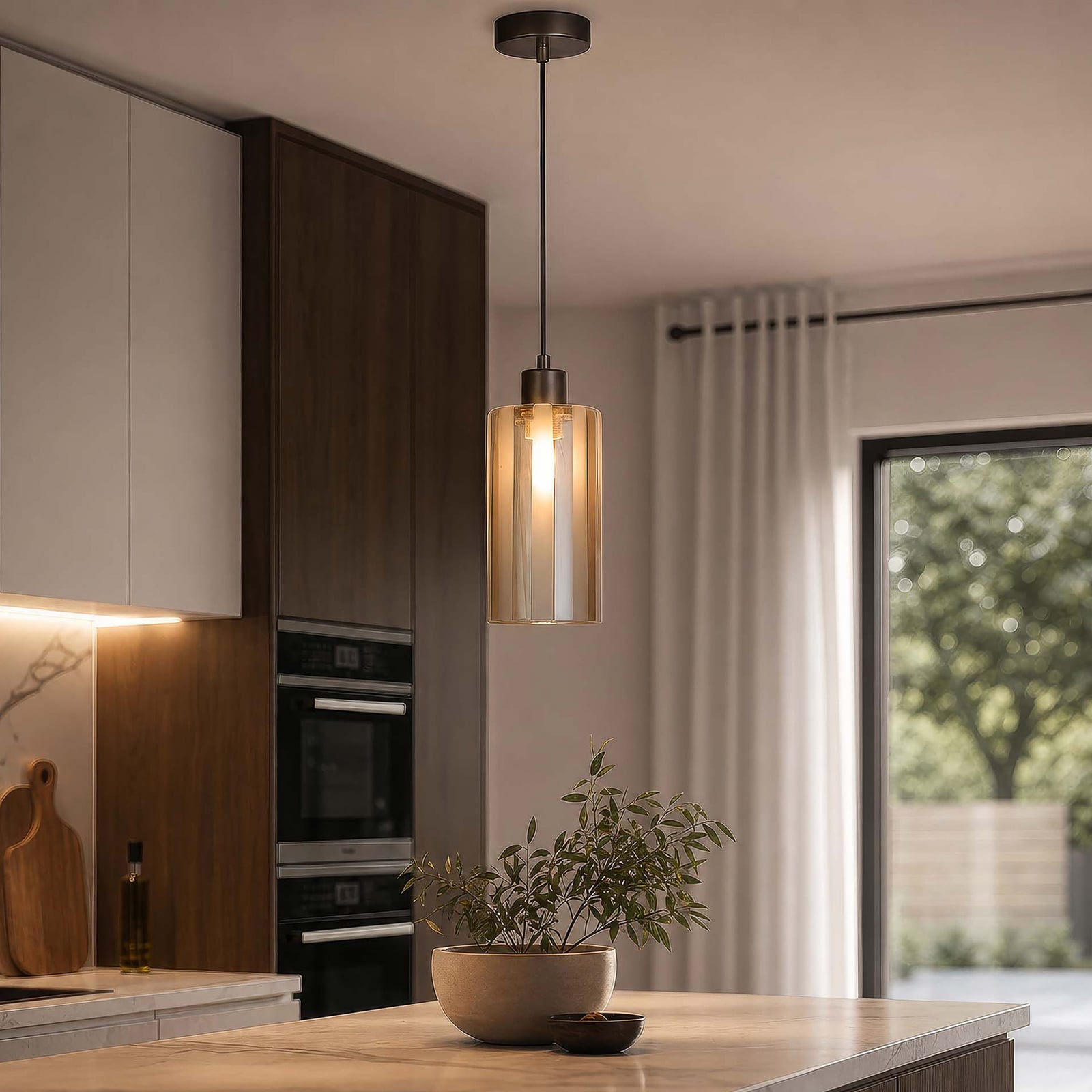 Hängeleuchte Kent, einflammig, bronze, Glas, E27