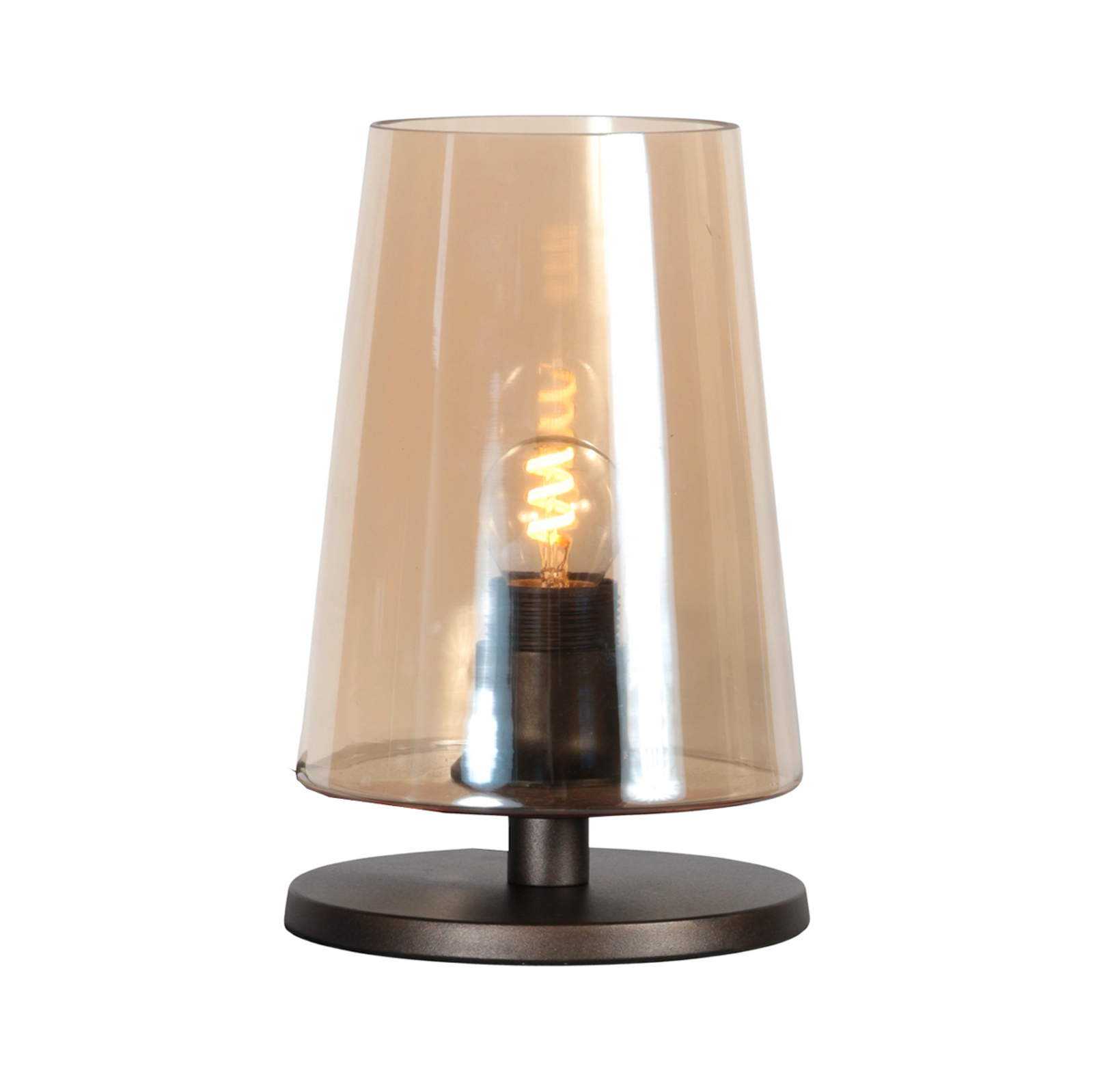 Galda lampa „Ancilla“ brūna/dzintara krāsā, 26 cm, metāls, stikls, E27