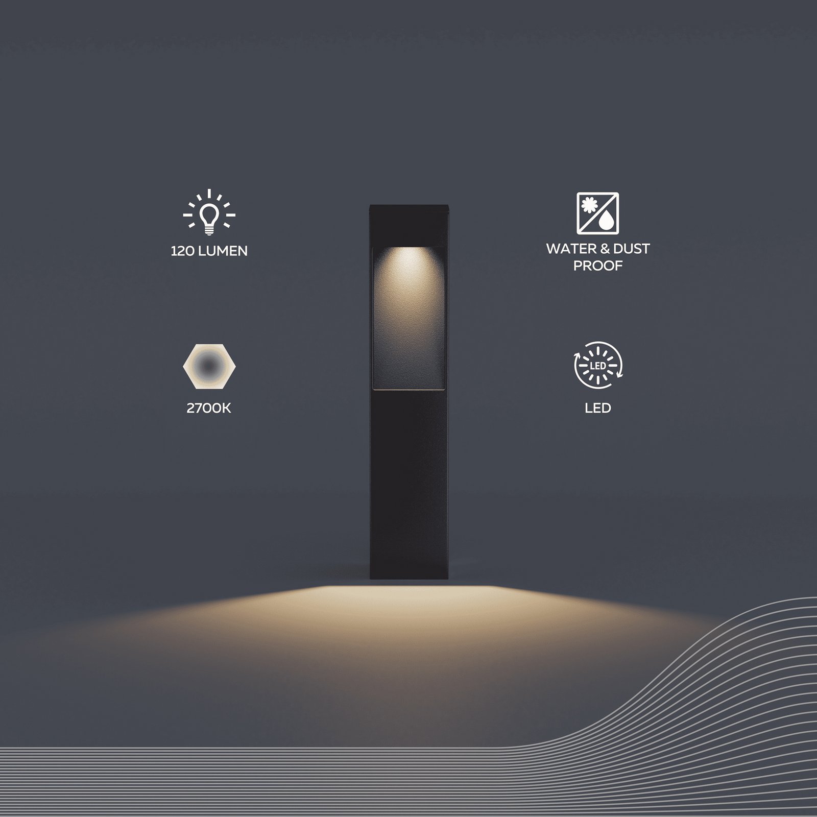 Calex LED pedestal light Terni, black aluminium, IP65