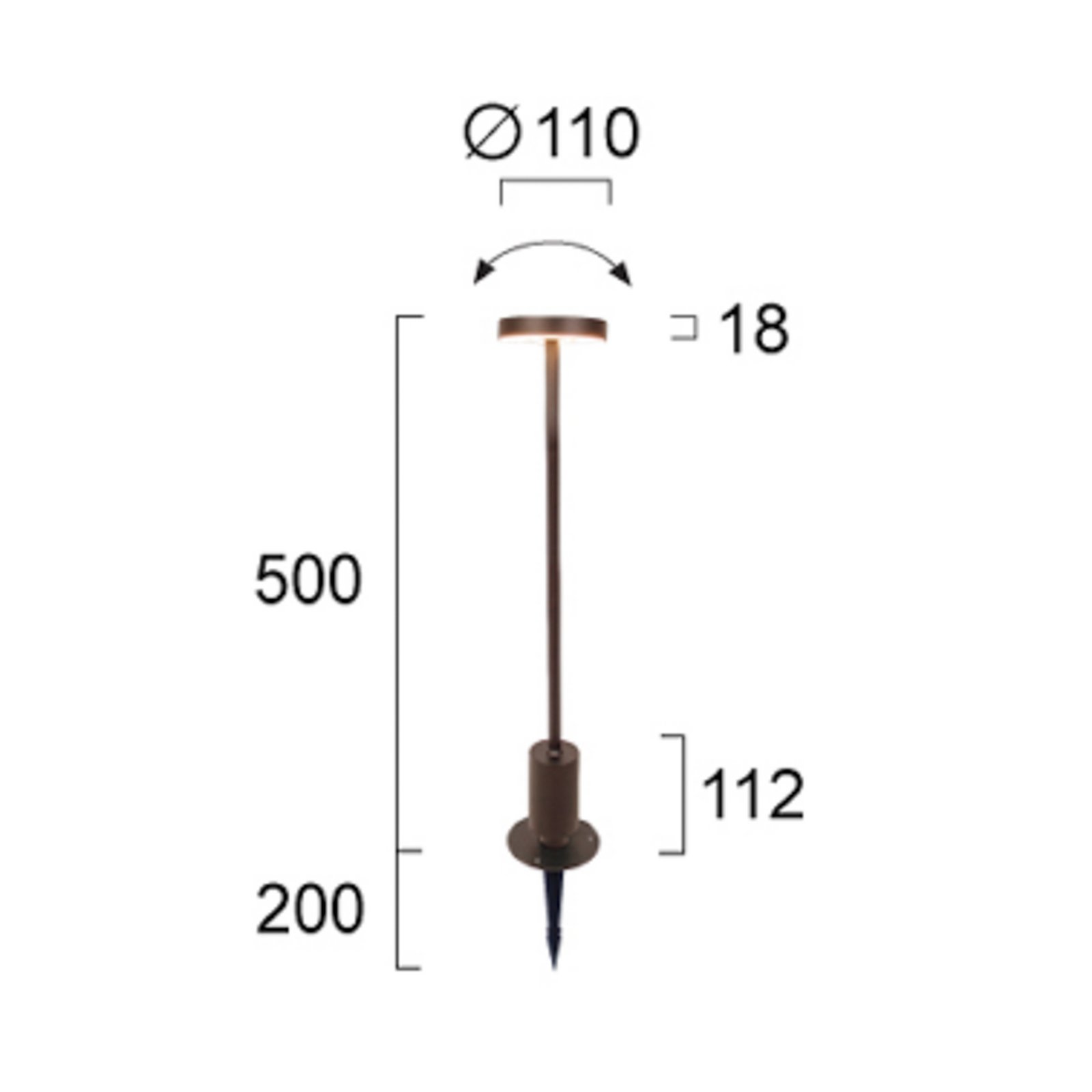 Lámpara sobremuro LED Tango marrón óxido, altura 50 cm, metal, pica para clavar