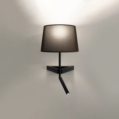 Aplique de pared Bivio con brazo de lectura y pantalla de lino
