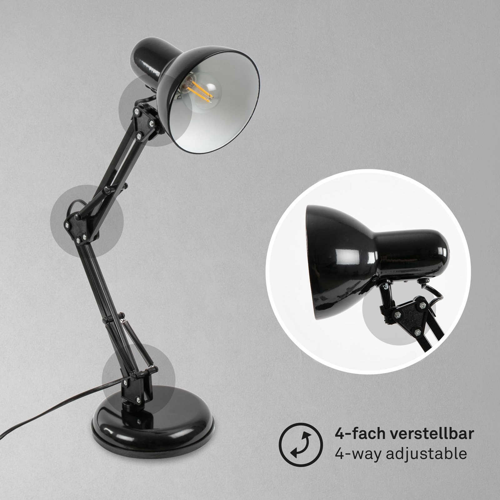 Bureaulamp Pixa, justeerbaar, E14, zwart