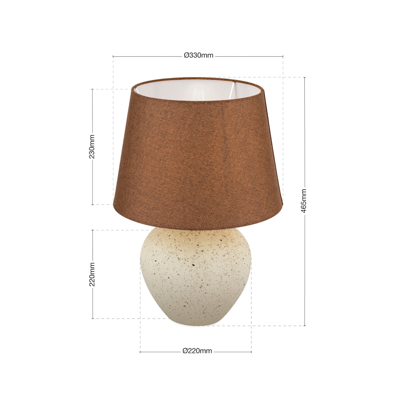 Masai bordlampe, creme/brun, højde 46,5 cm, keramik/lin