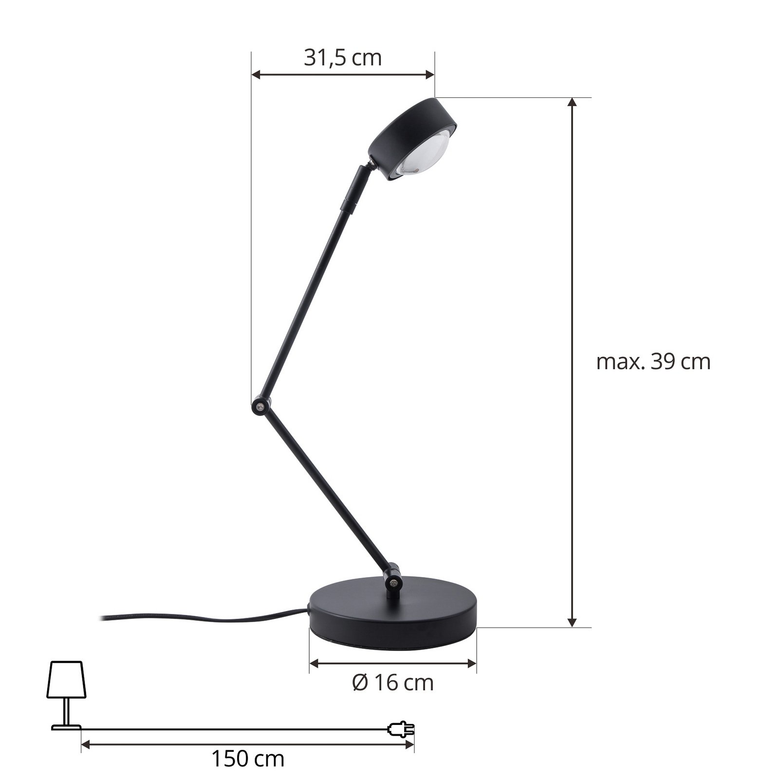Lampada da tavolo Lindby Jyla, 36 cm, nero opaco, GX53, flessibile