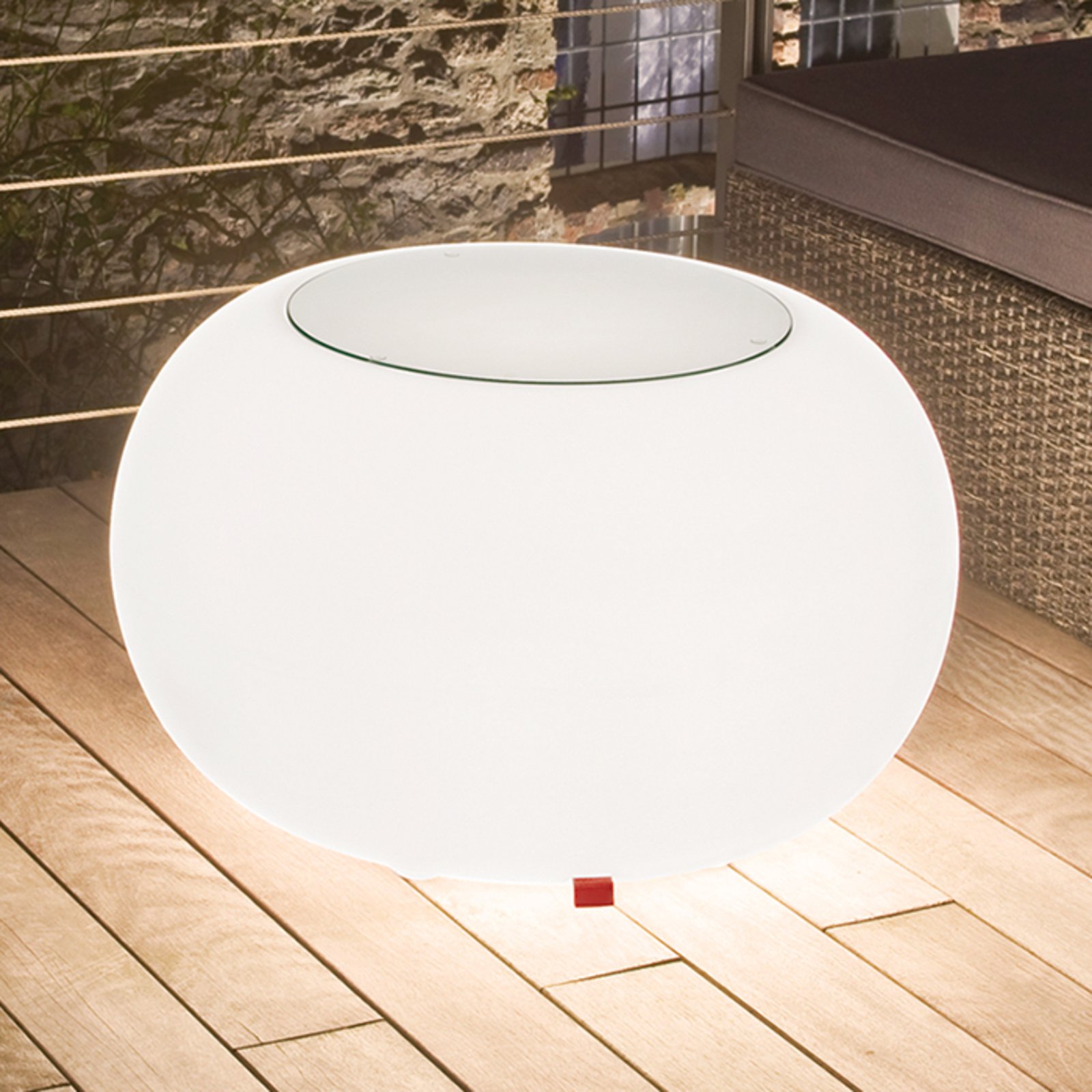 Bubble Outdoor bord, hvidt lys + glasplade