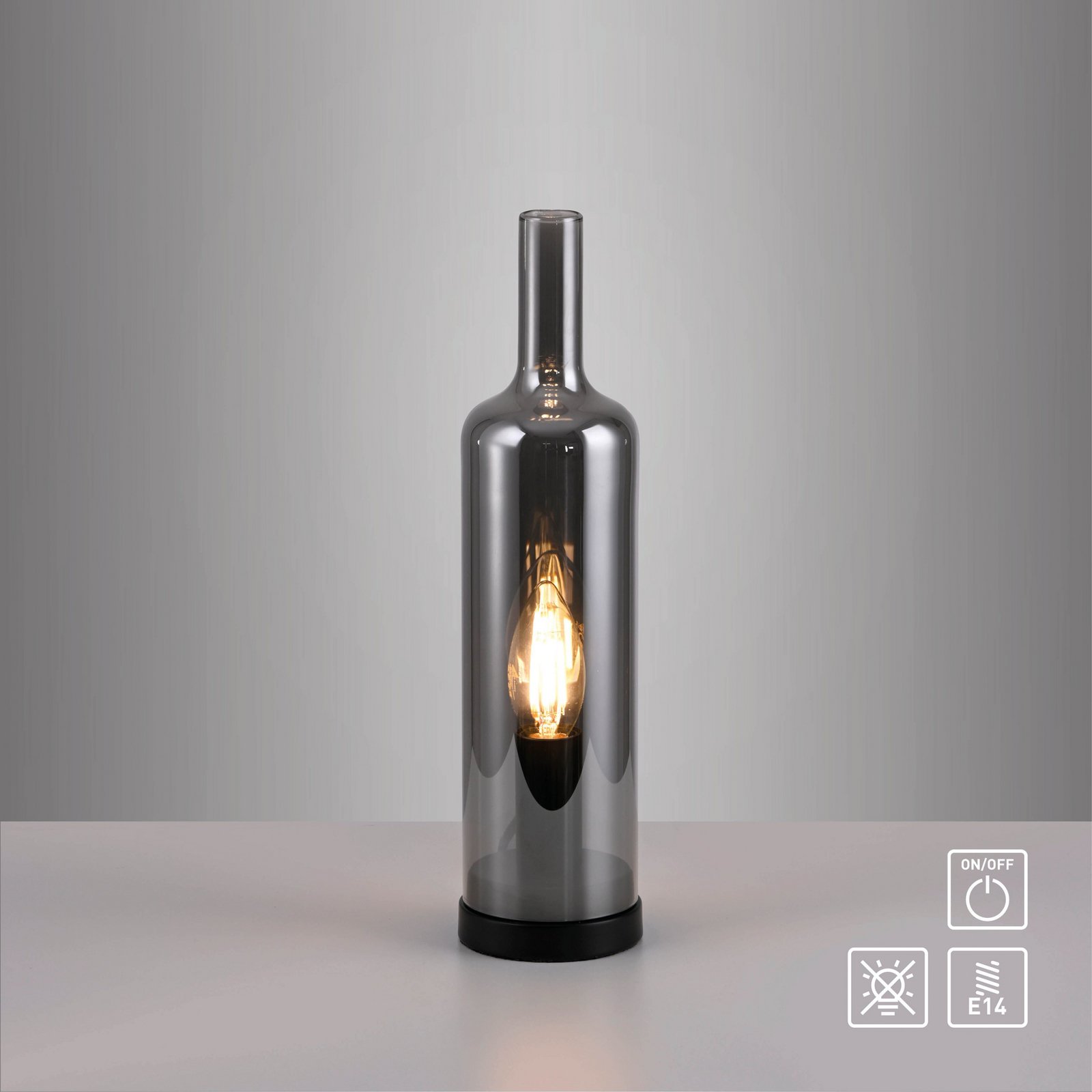 JUST LIGHT. tafellamp Bottle, rookgrijs, glas, E14