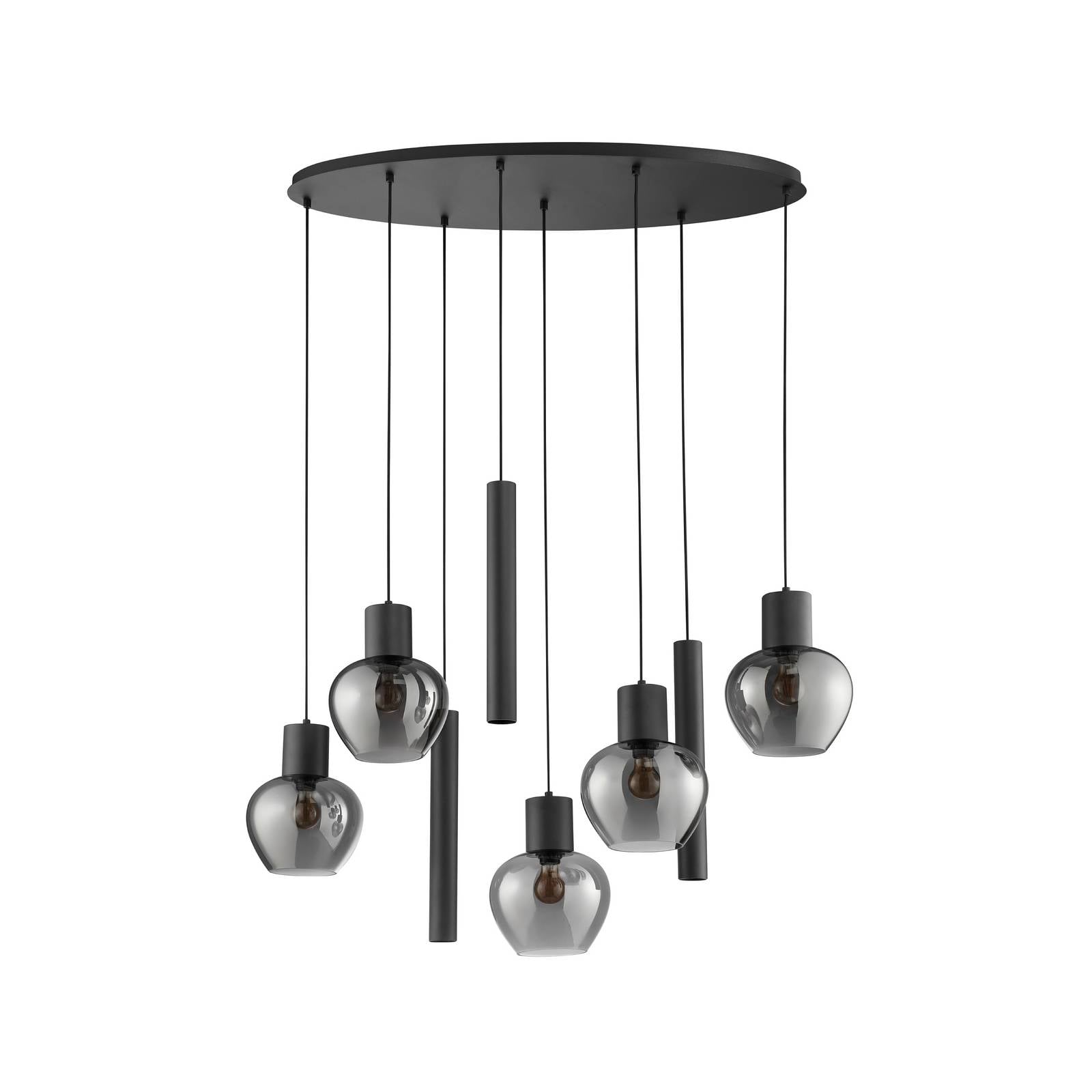 Hängelampe Ligari, schwarz/rauchgrau, Länge 126 cm, Glas