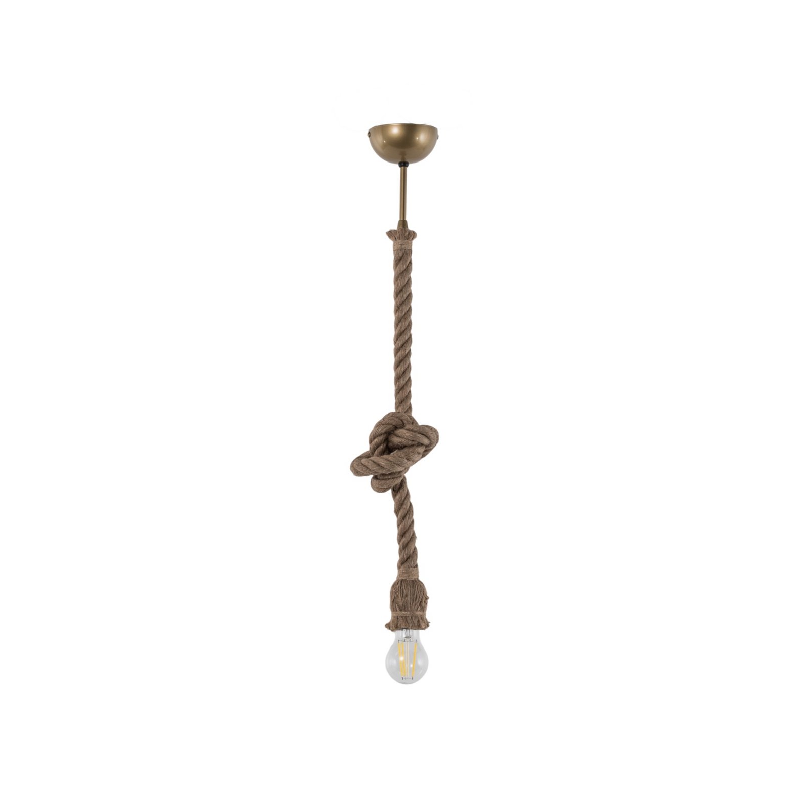 Lampada a sospensione AYD, beige, corda, altezza 70 cm, E27, fatta a mano