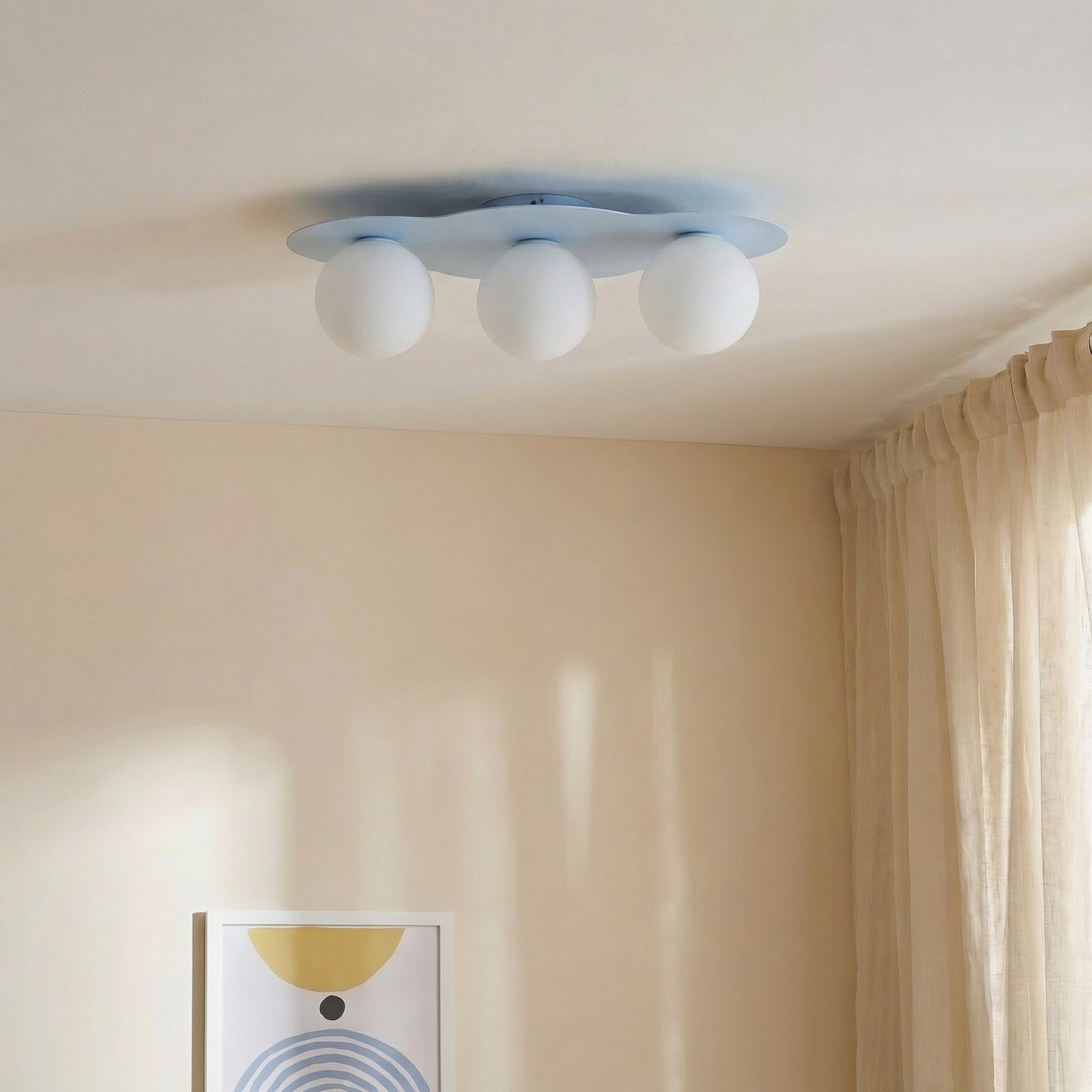 Loftlampe Cloud, blå, 3 lyskilder, glas, længde 51 cm, G9